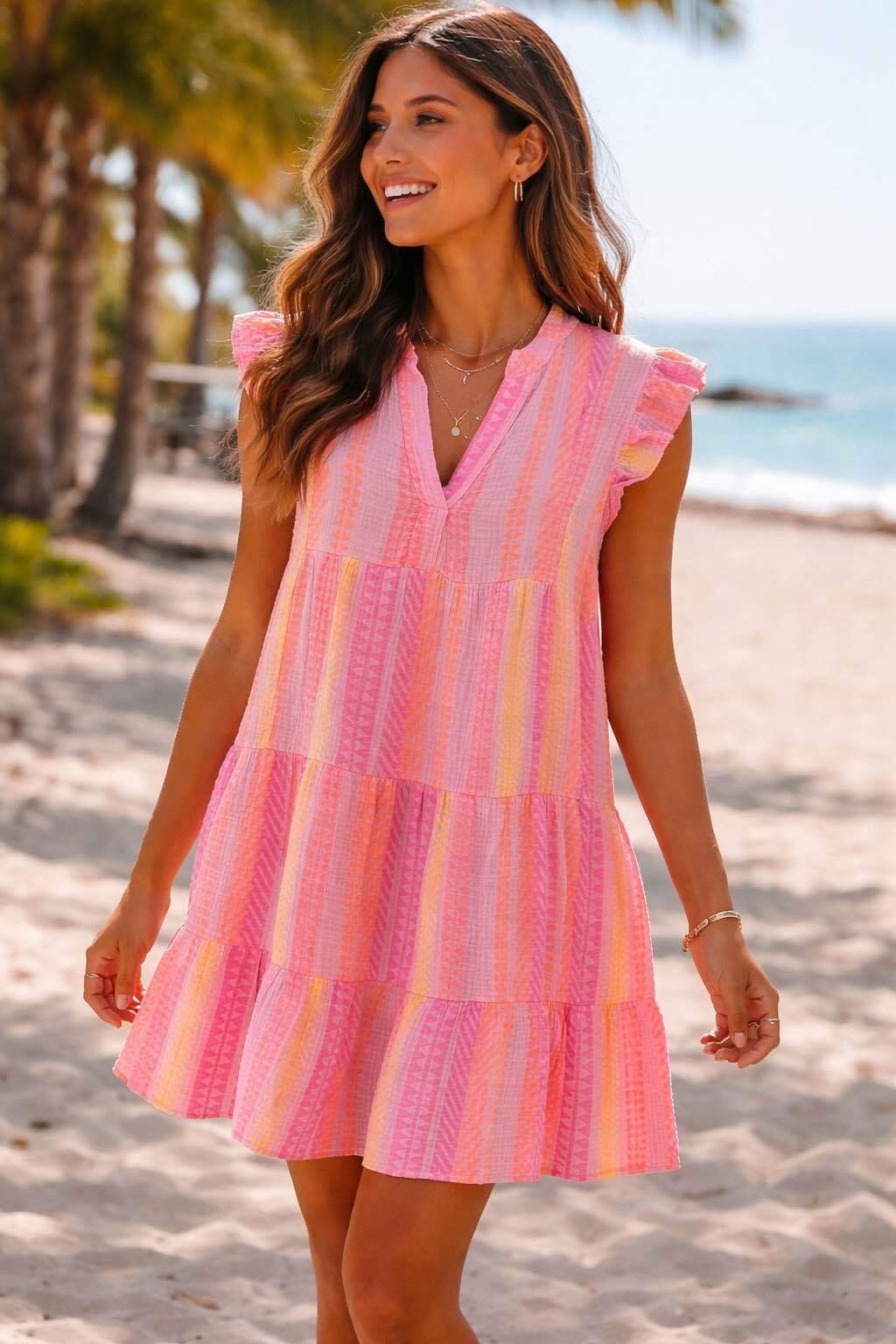 Vichy Smock Mini Dress (Pink)