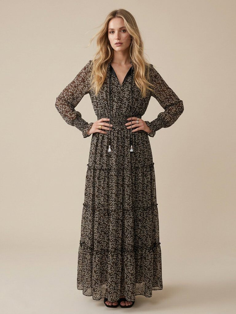 Ruth Maxi Dress (Black Floral)