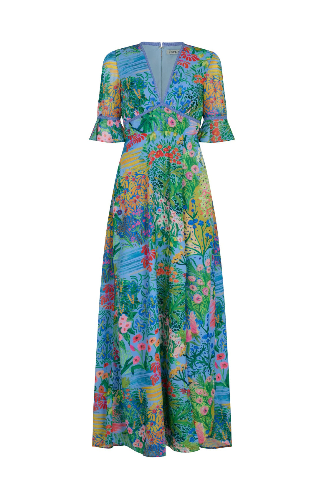 The Hazel Frill Sleeve Maxi Dress (Blue)