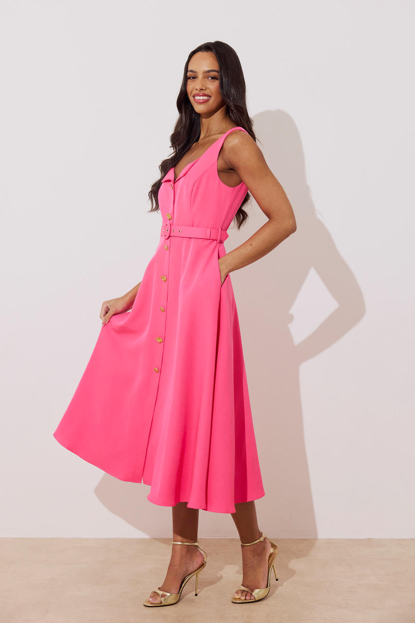 Saffira Skater Midi Dress (Fuchsia)