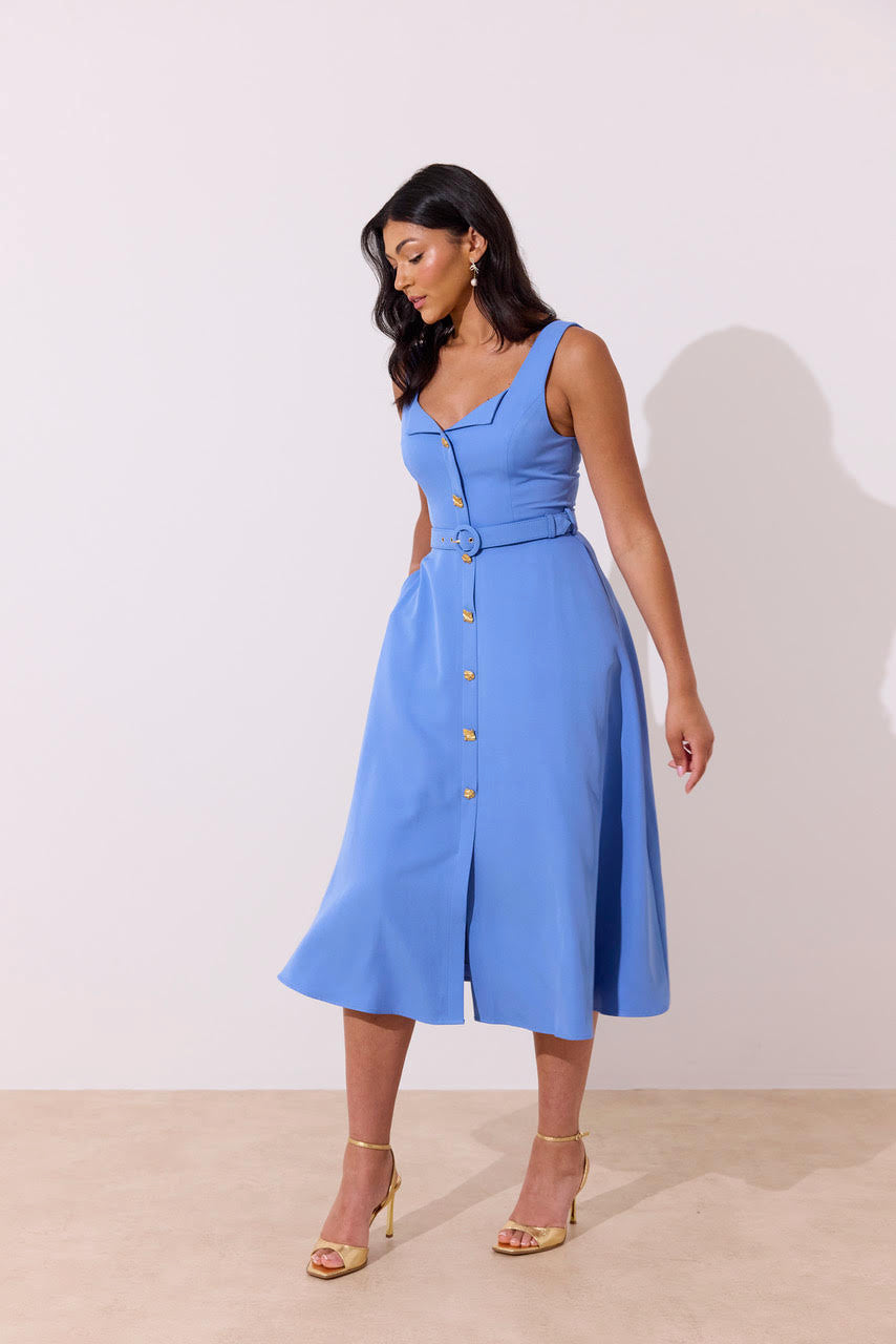 Saffira Skater Midi Dress (Blue)
