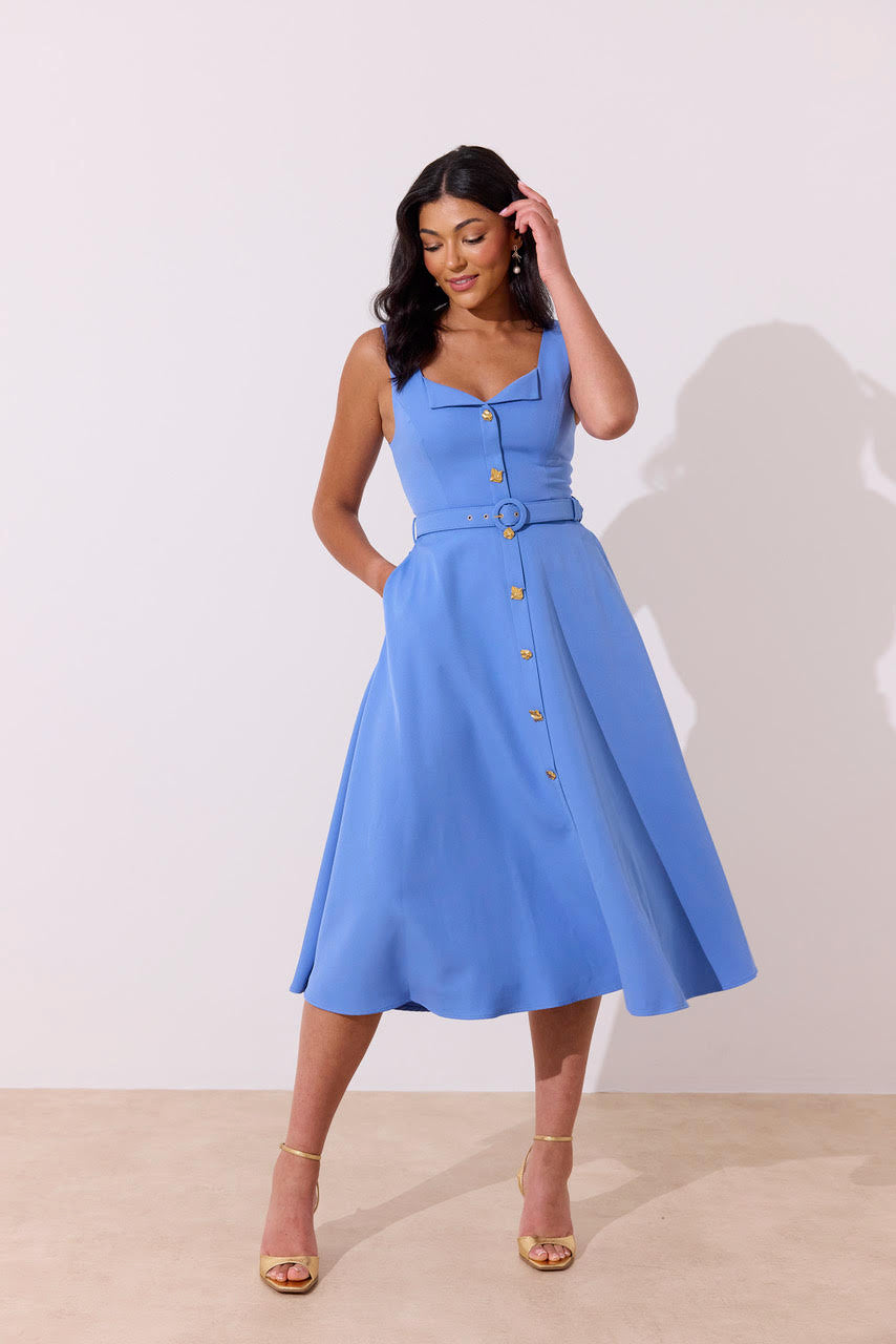 Saffira Skater Midi Dress (Blue)