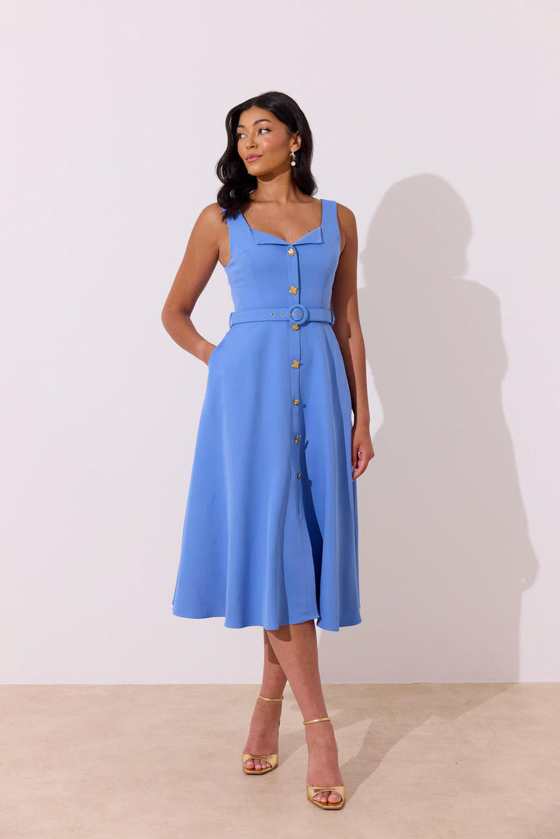 Saffira Skater Midi Dress (Blue) | Love Cherish