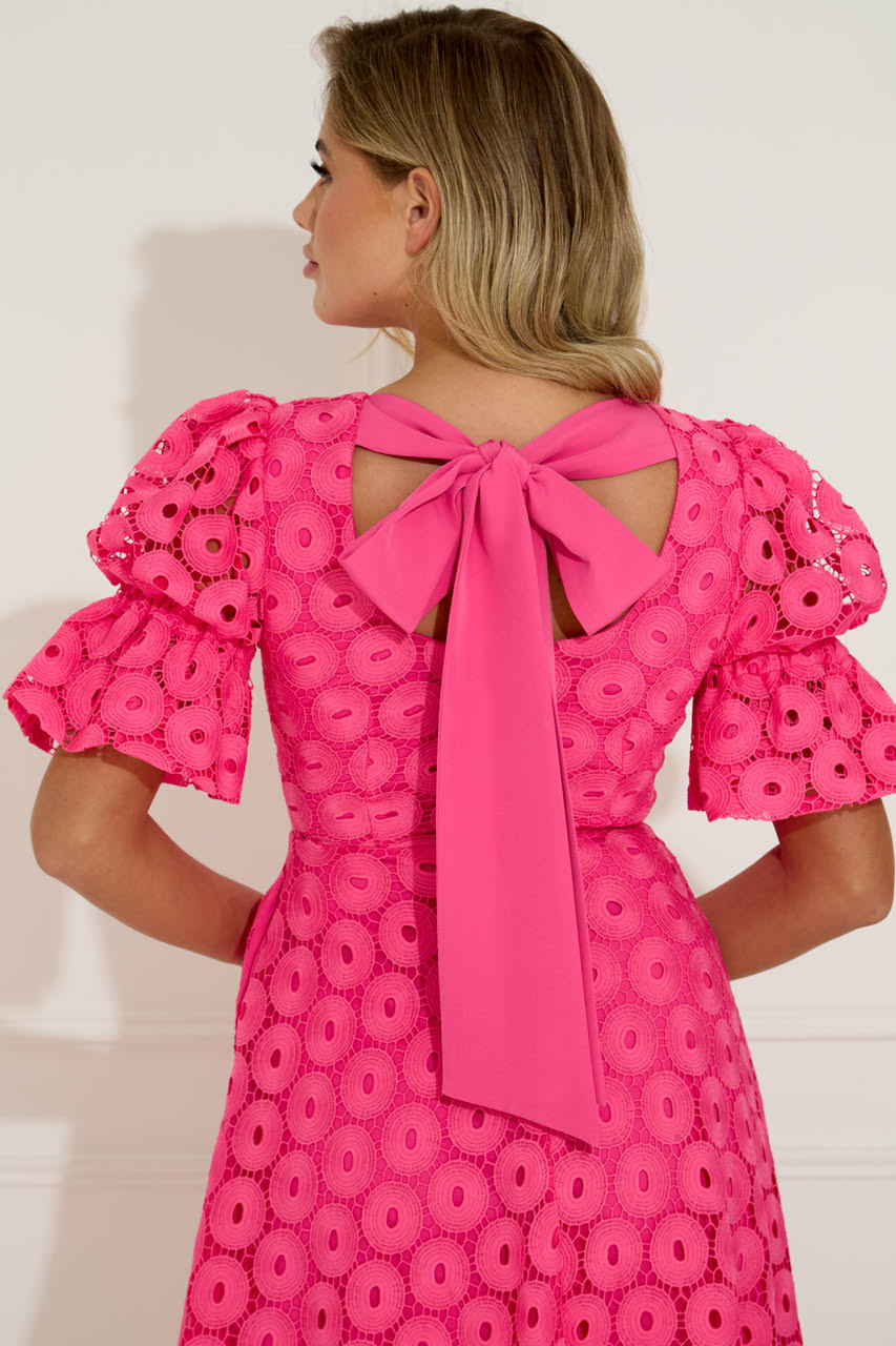 Callie Crochet Lace Bow Midi Dress (Fushia) | Love Cherish