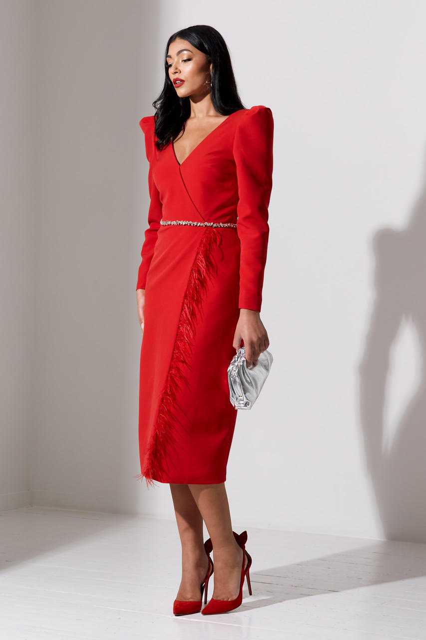 Vivienne Feather Dress (Red)