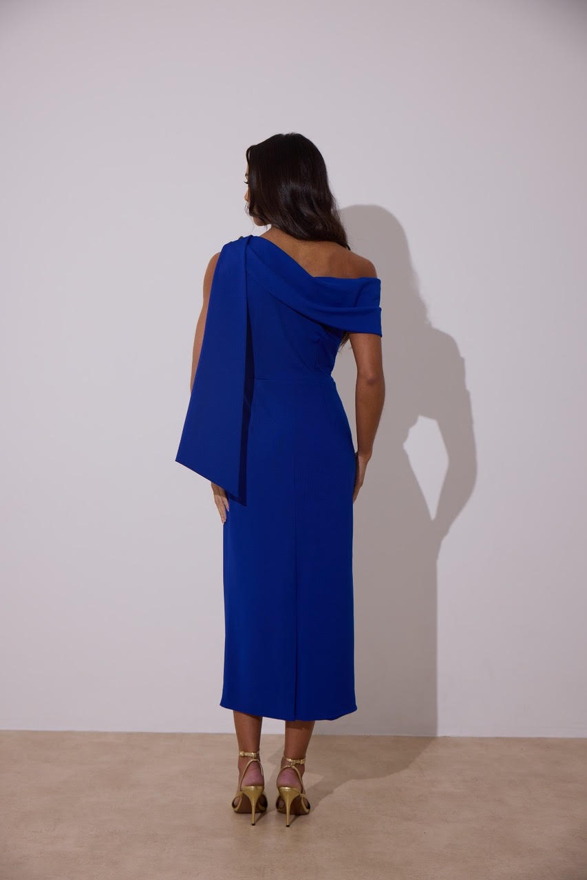 Eleni Drape Midi Dress (Royal Blue)