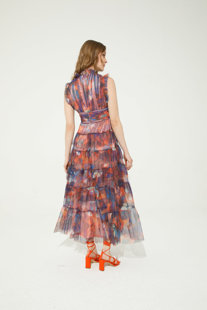 Mercurio Maxi Dress (Blue/Orange Print)
