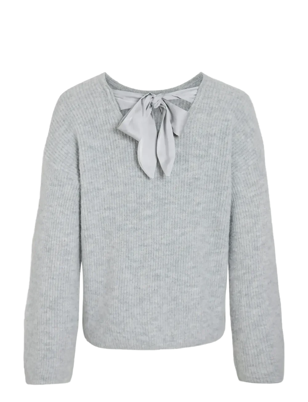 Charlotte Knit Bow Top (Light Grey Melange)