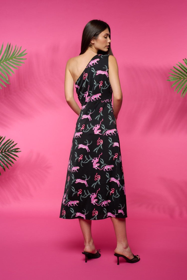 Vuelo One Shoulder Dress (Black/Pink)