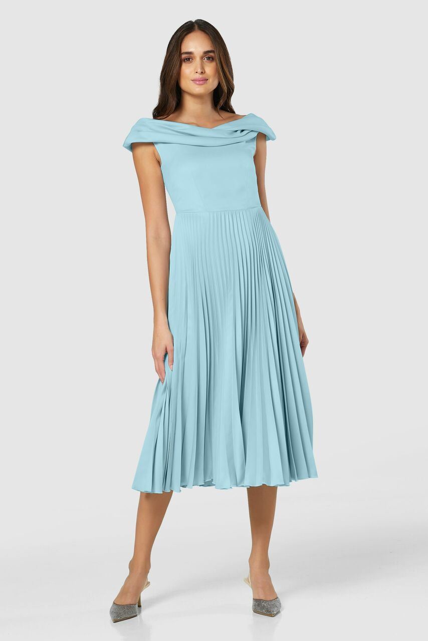Primrose Pleated Midi Dress (Blue)
