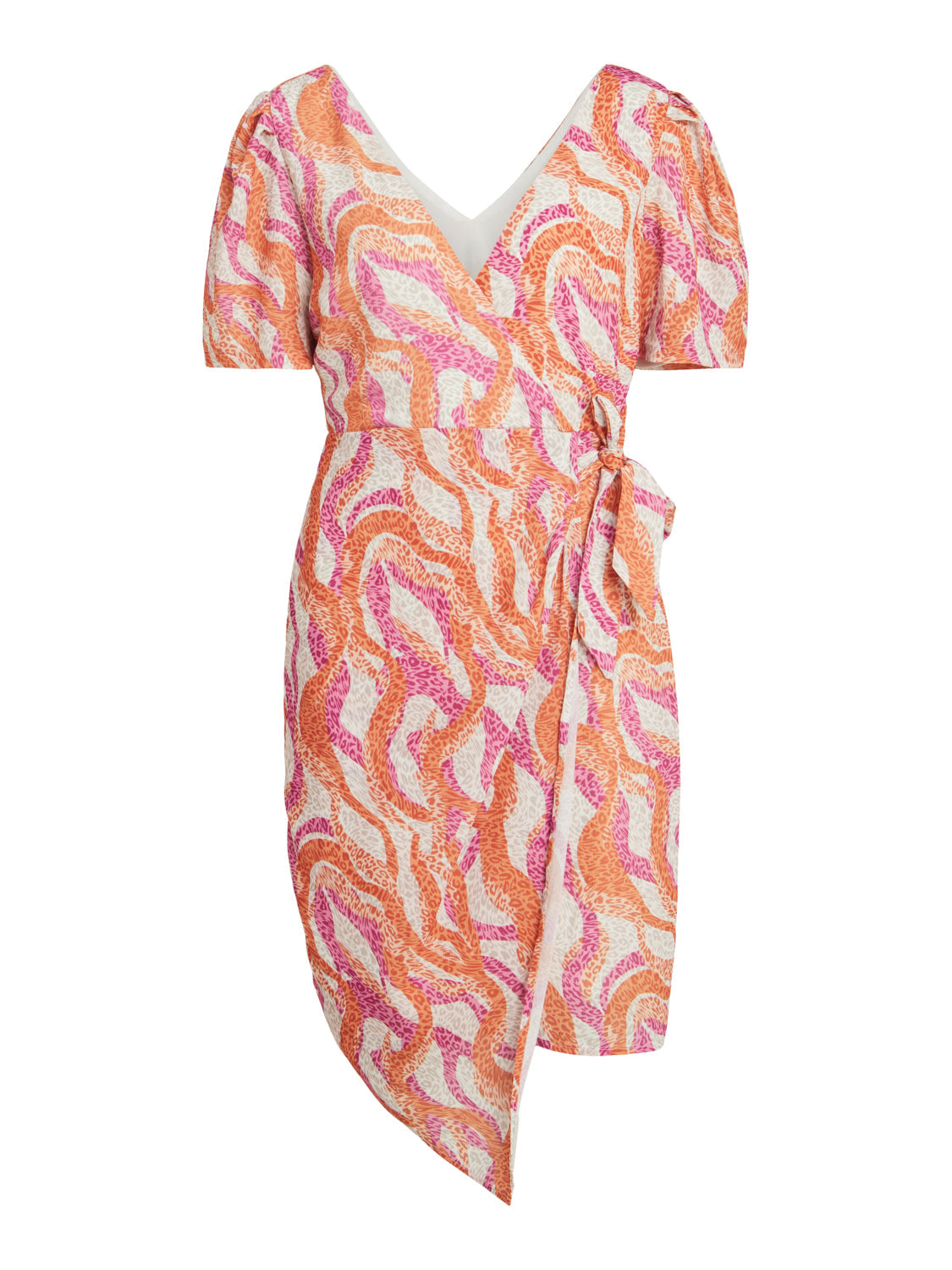 Elina Faux Wrap Dress (Pink/Orange)