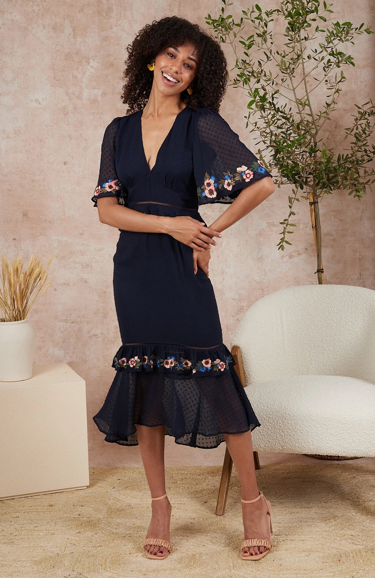 Floral ruffle online tea dress