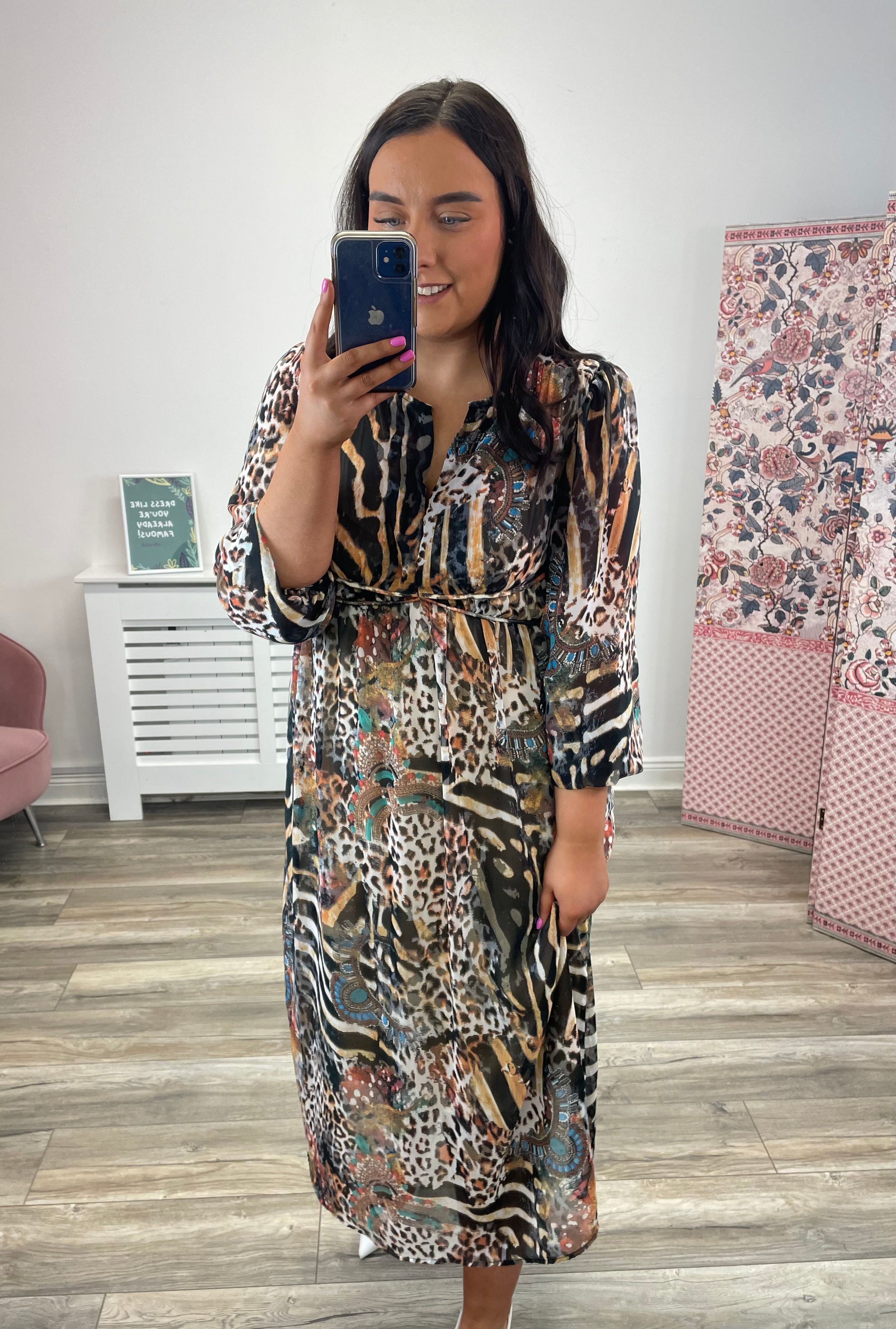 Jayne Midi Dress (Multi Leopard)
