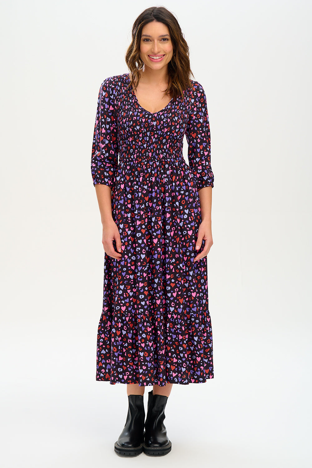 Magdalene Midi Shirred Dress - Multi Leopard Love