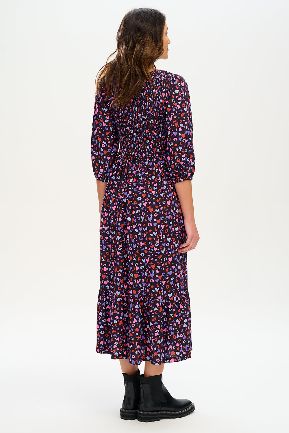 Magdalene Midi Shirred Dress - Multi Leopard Love