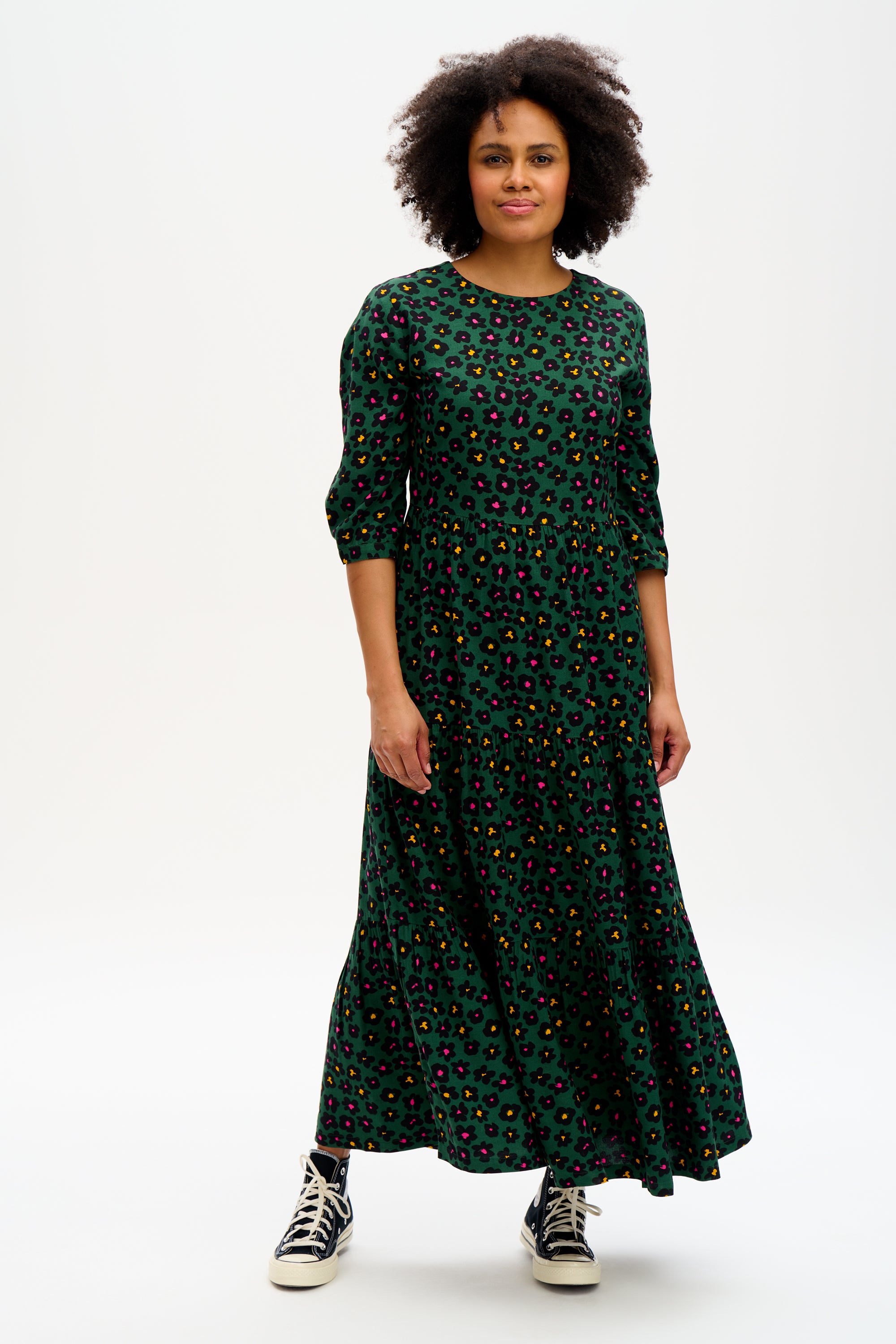 Zaina Tiered Maxi Dress -Green, Painted Floral