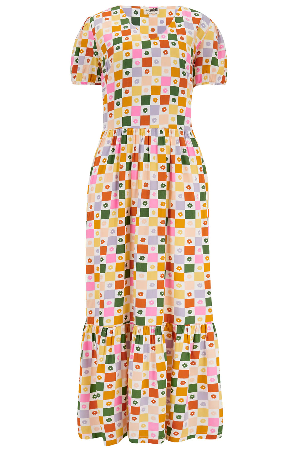 Belinda V-Neck Maxi Smock Dress (Multi, Floral Checkerboard)