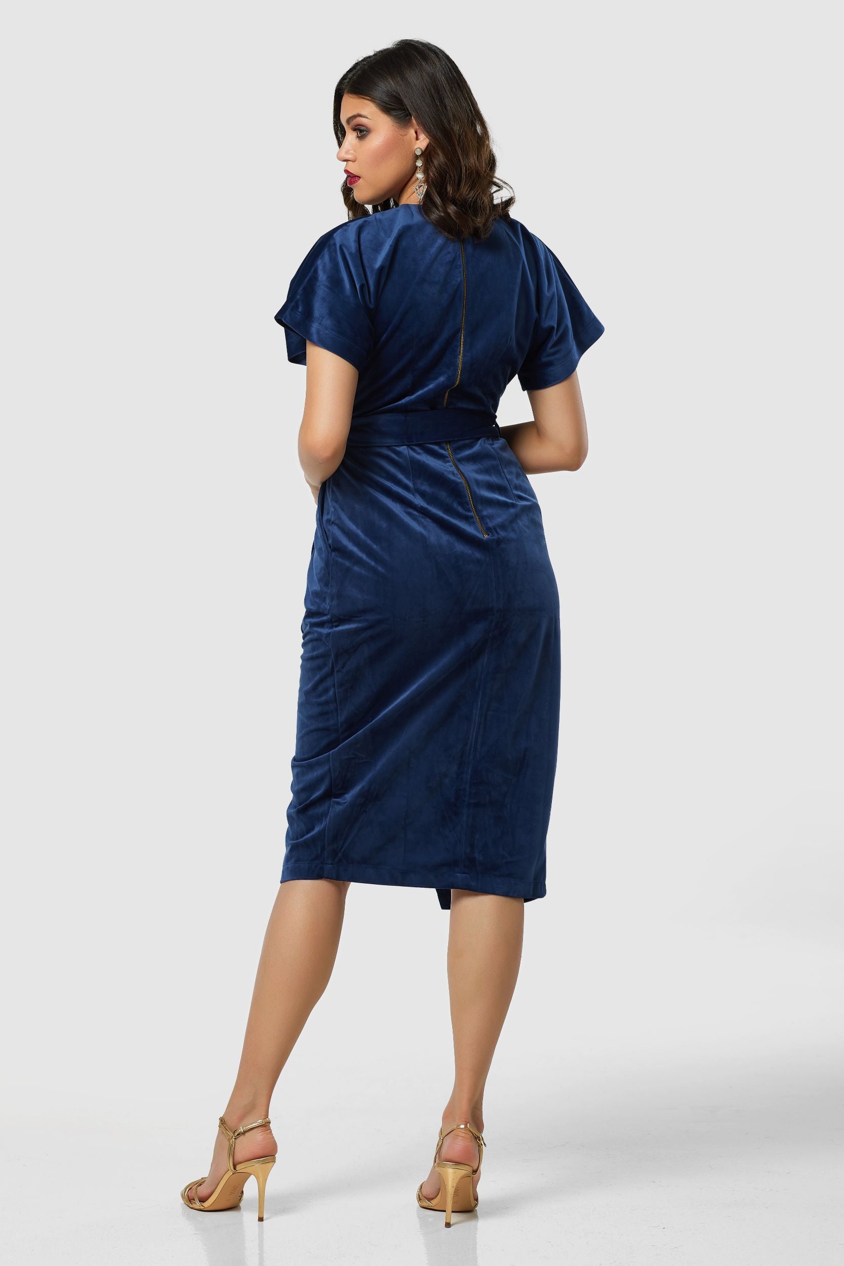 Sonia Velvet Wrap Dress (Navy)