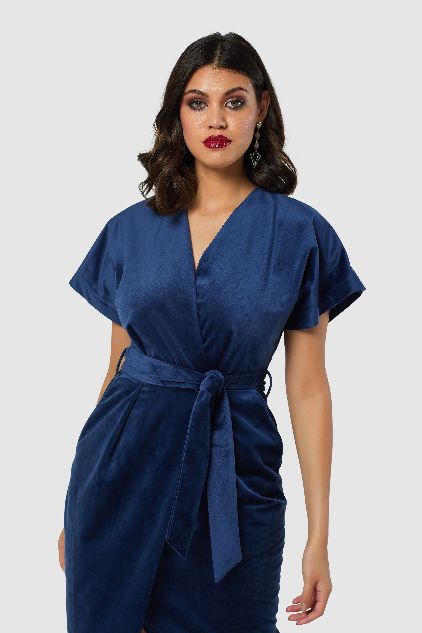 Sonia Velvet Wrap Dress (Navy)