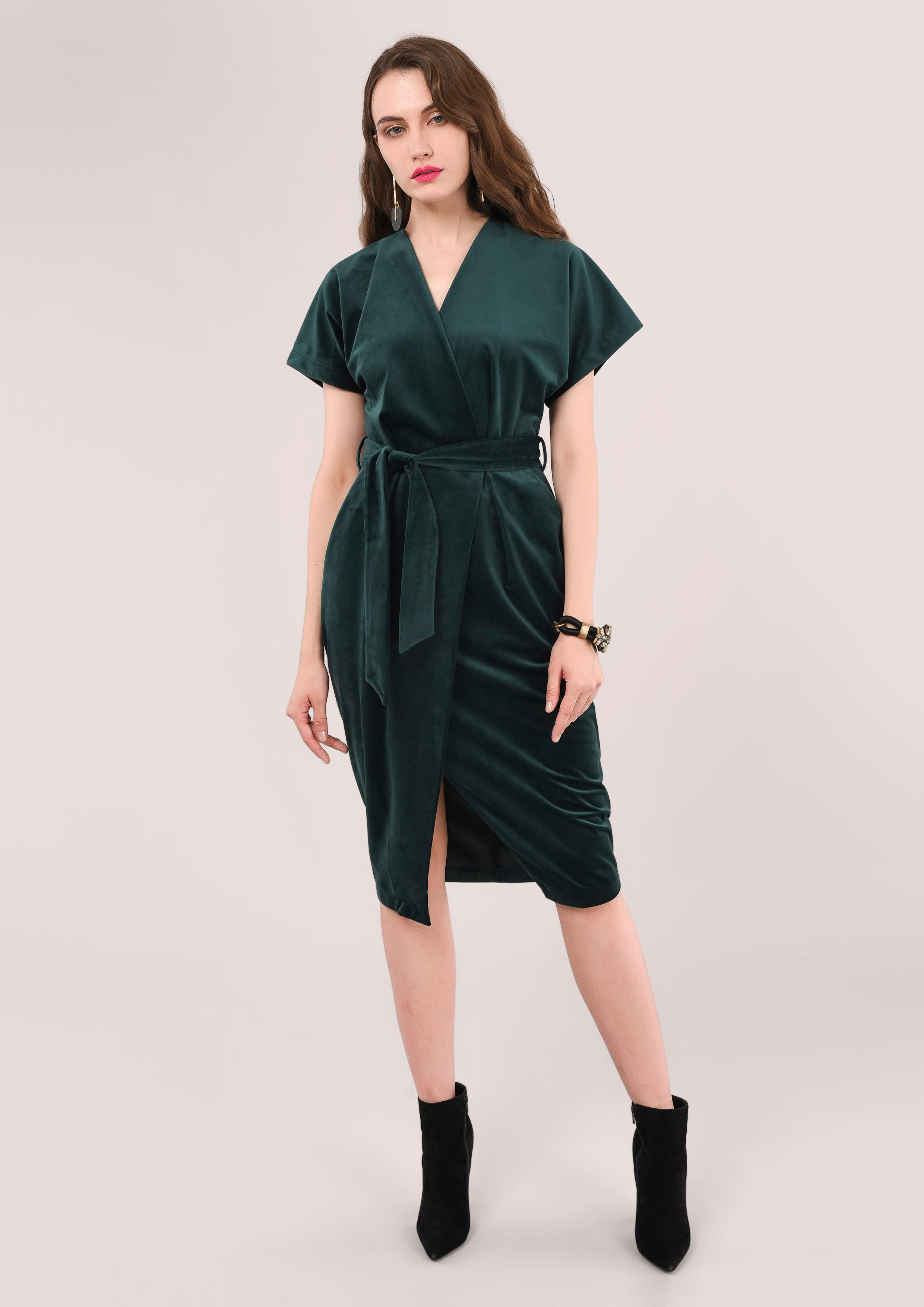 Sonia Velvet Wrap Dress (Green)