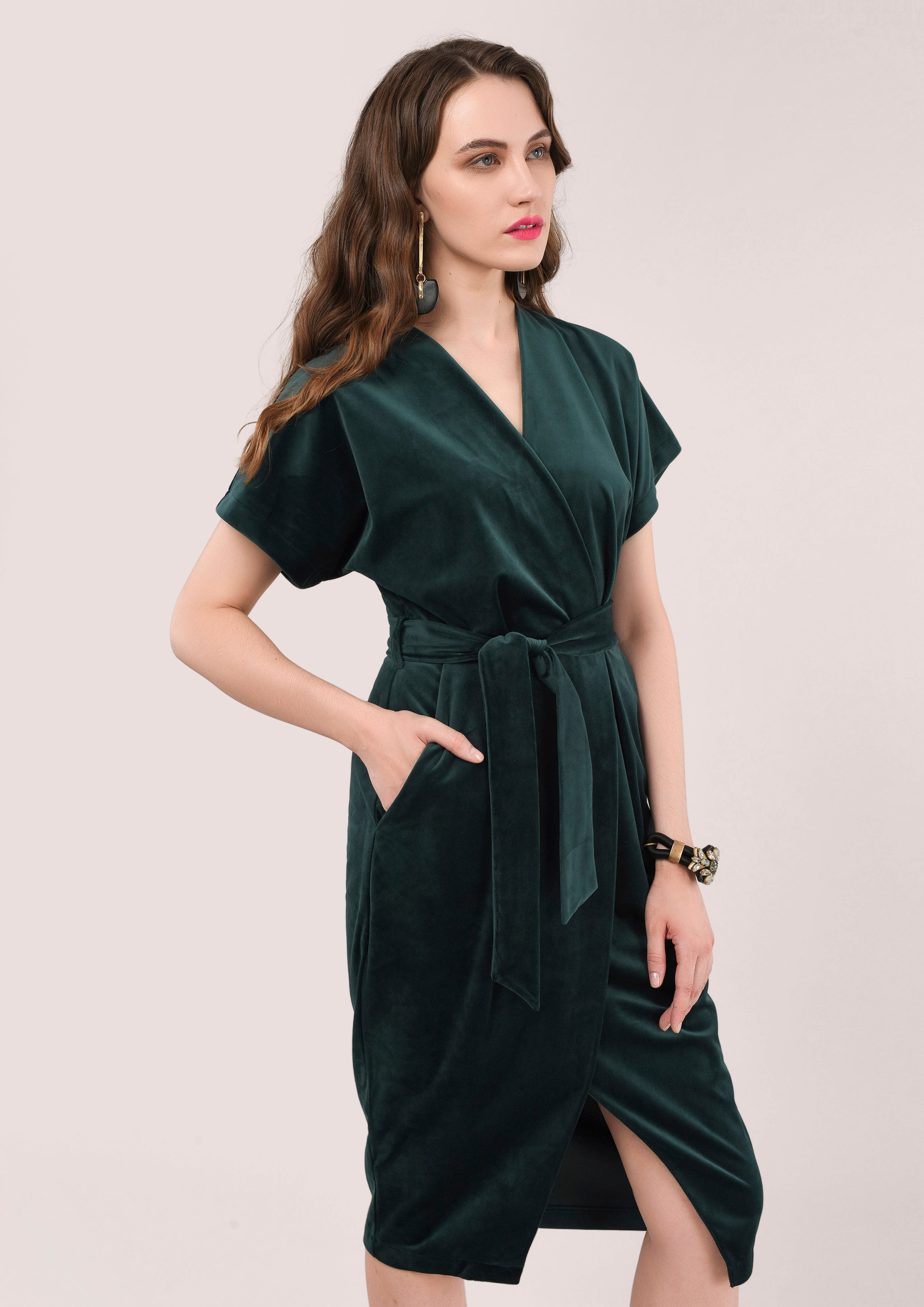 Sonia Velvet Wrap Dress (Green)