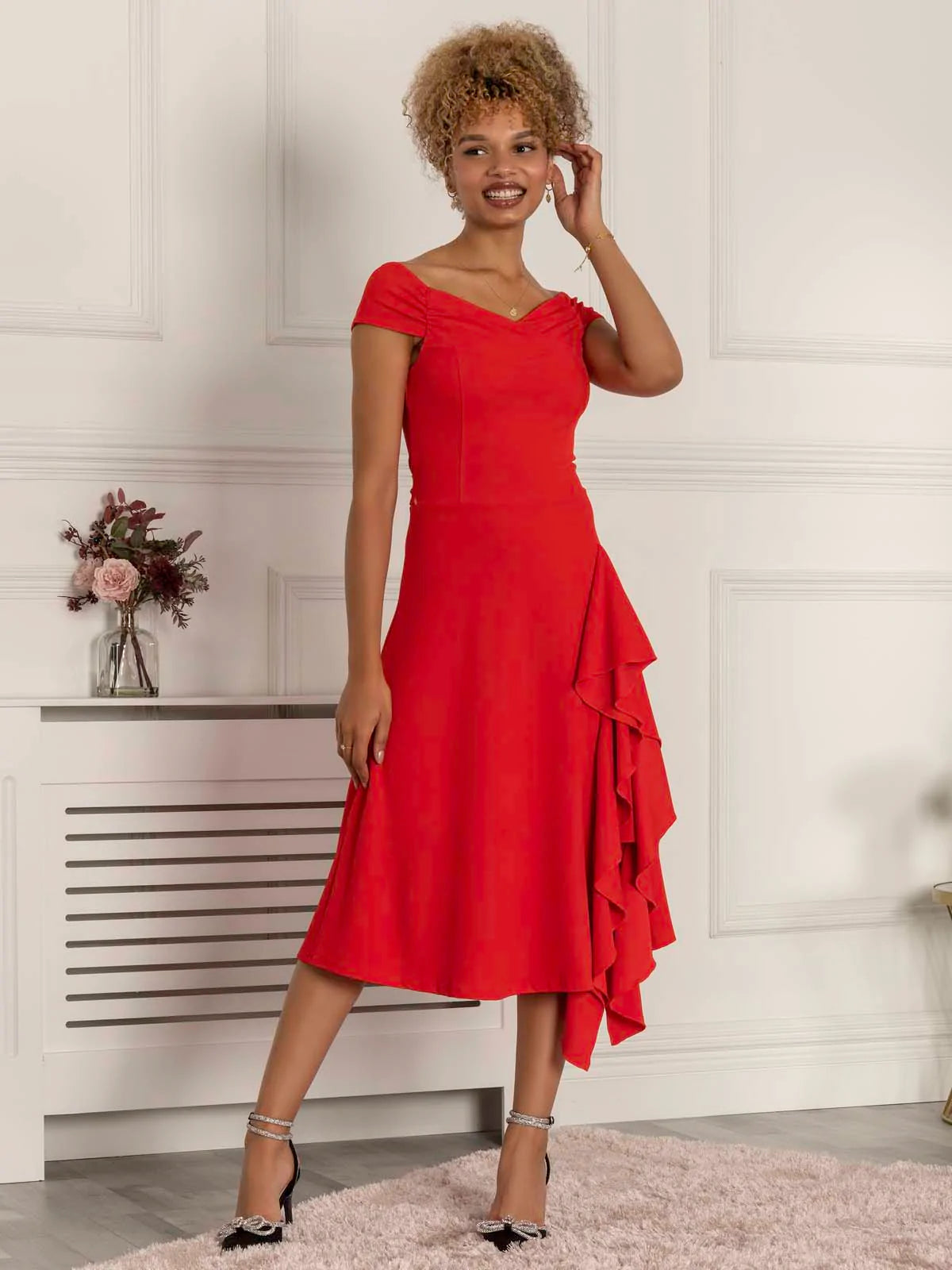 DESIREE FRILL FIT & FLARE DRESS (SCARLET RED)