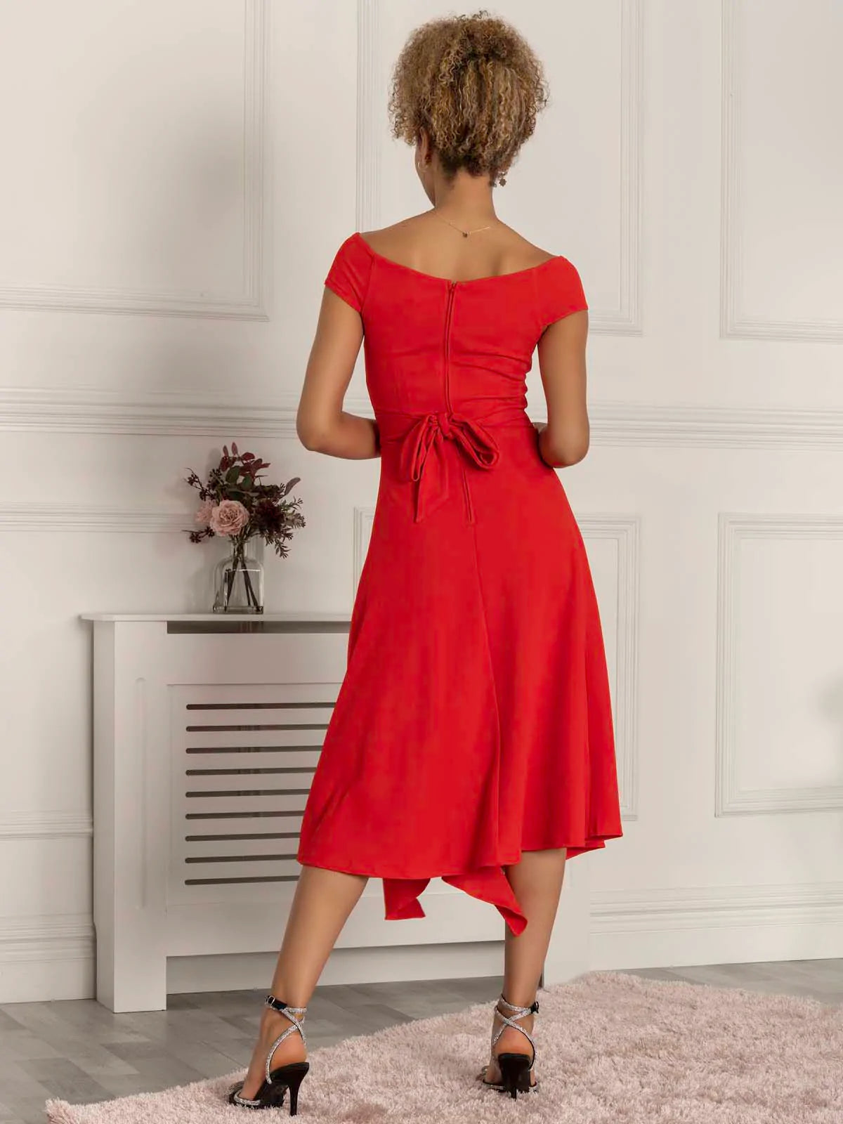 DESIREE FRILL FIT & FLARE DRESS (SCARLET RED)
