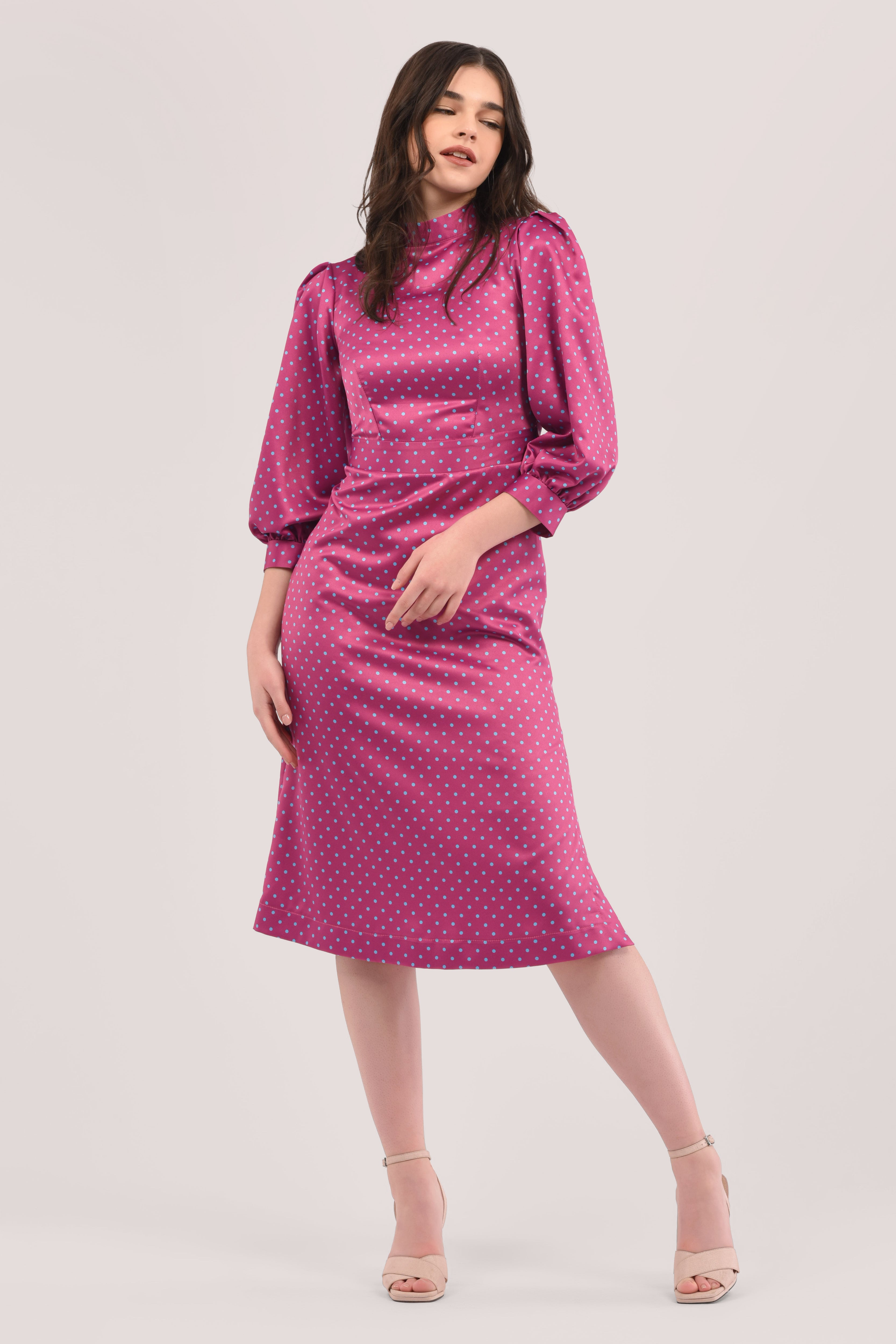 Pippa Pleated Sleeve A-Line Dress (Pink)