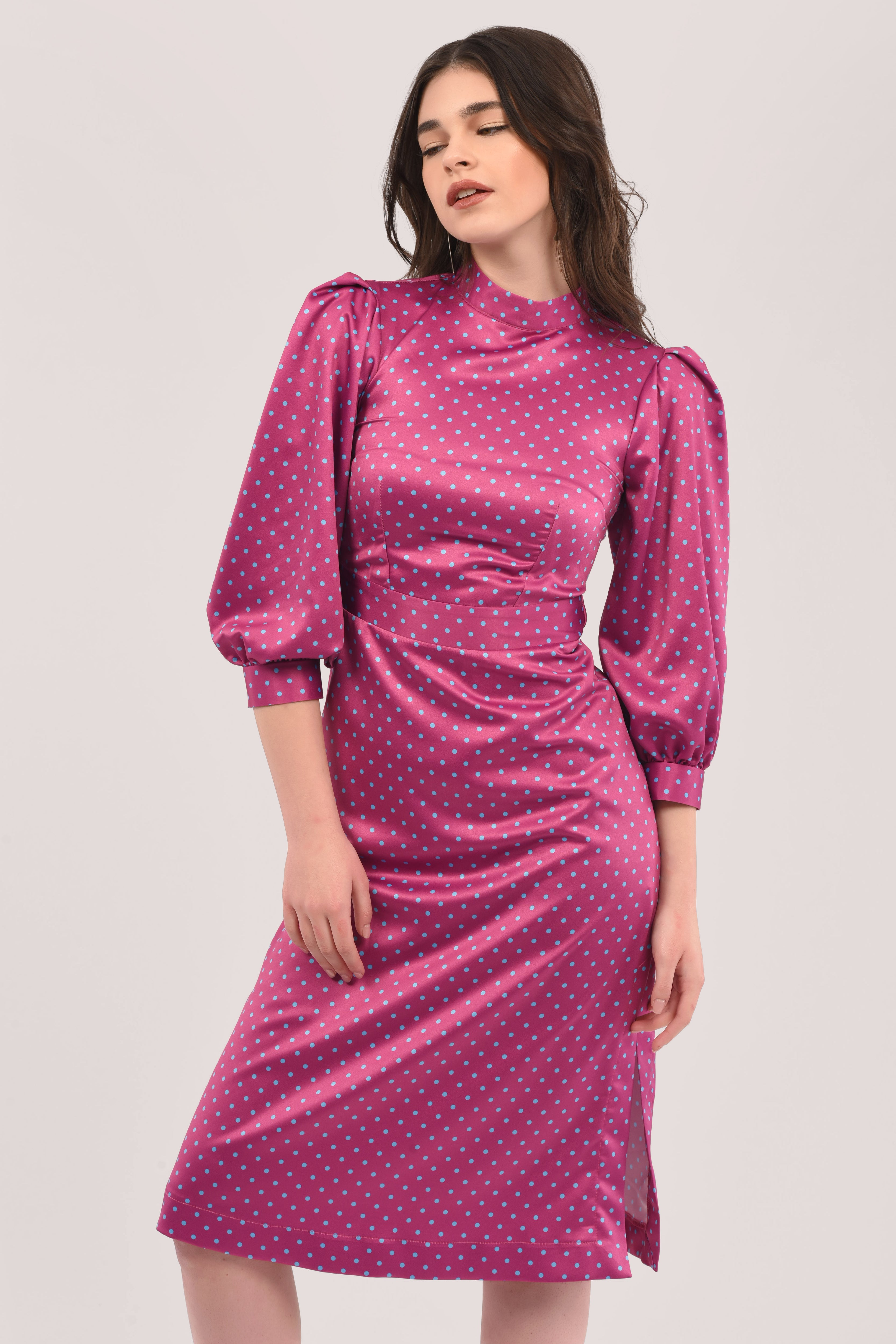 Pippa Pleated Sleeve A-Line Dress (Pink)