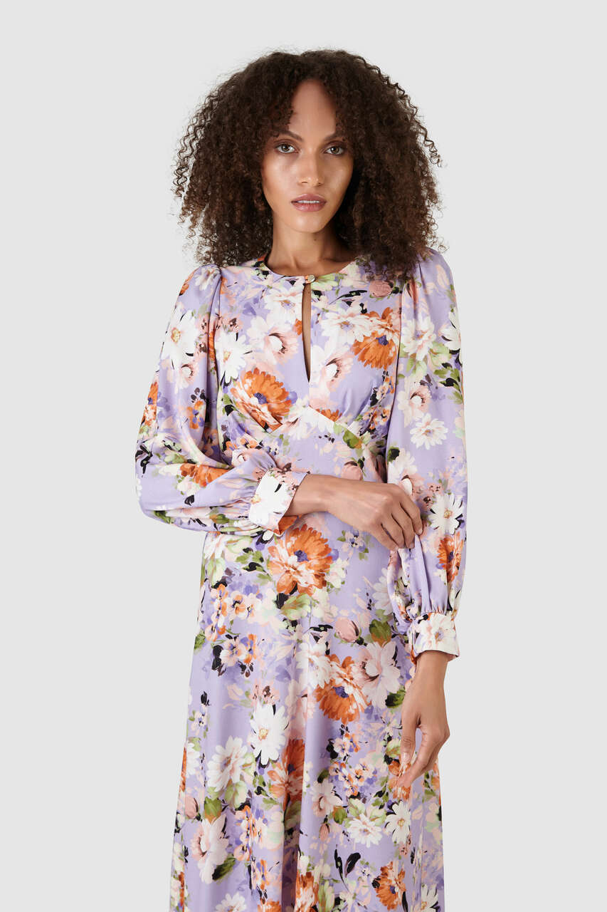 lilac floral midi dress 