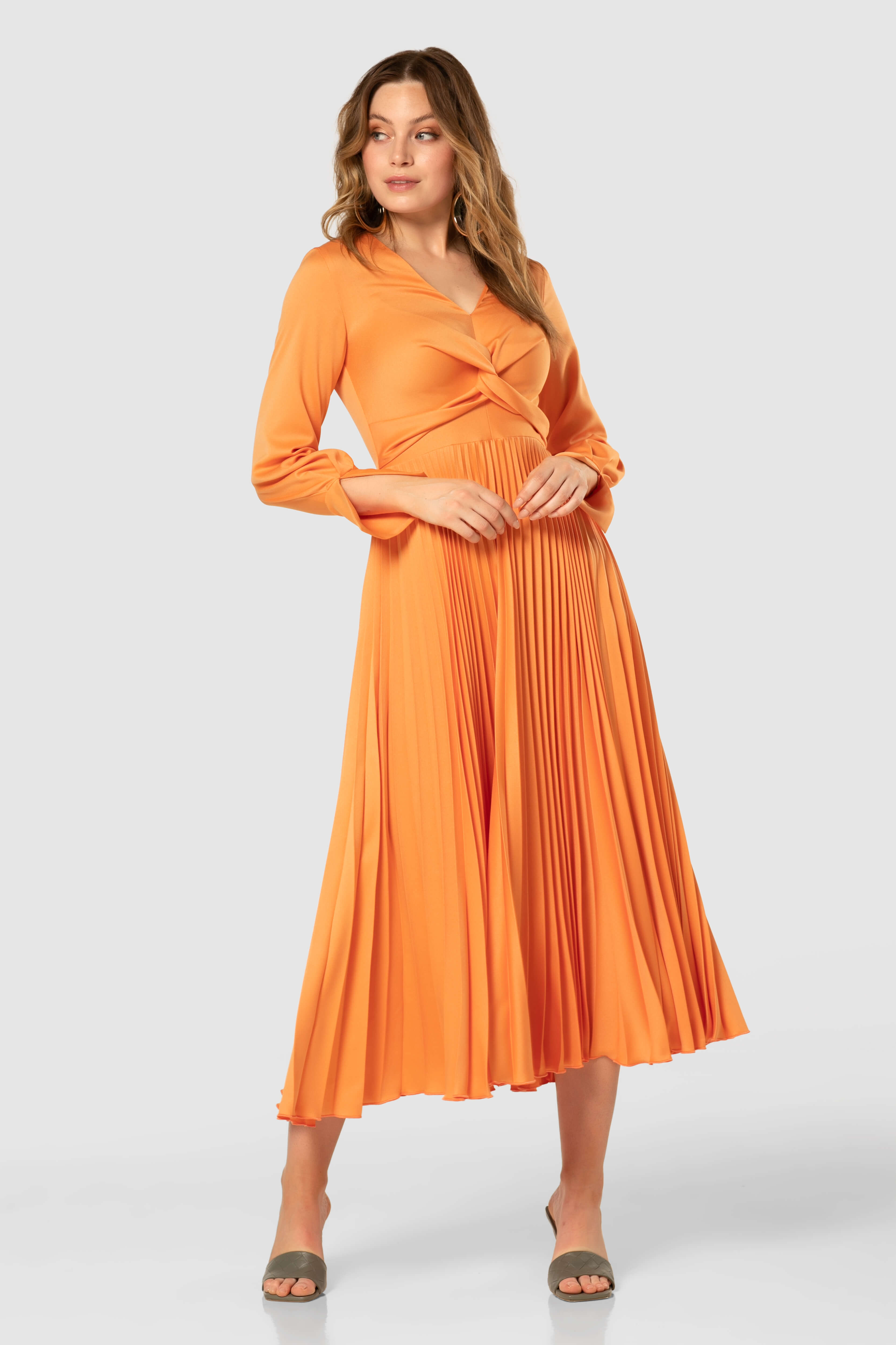 Elodie Pleated Twist Dress (Orange)
