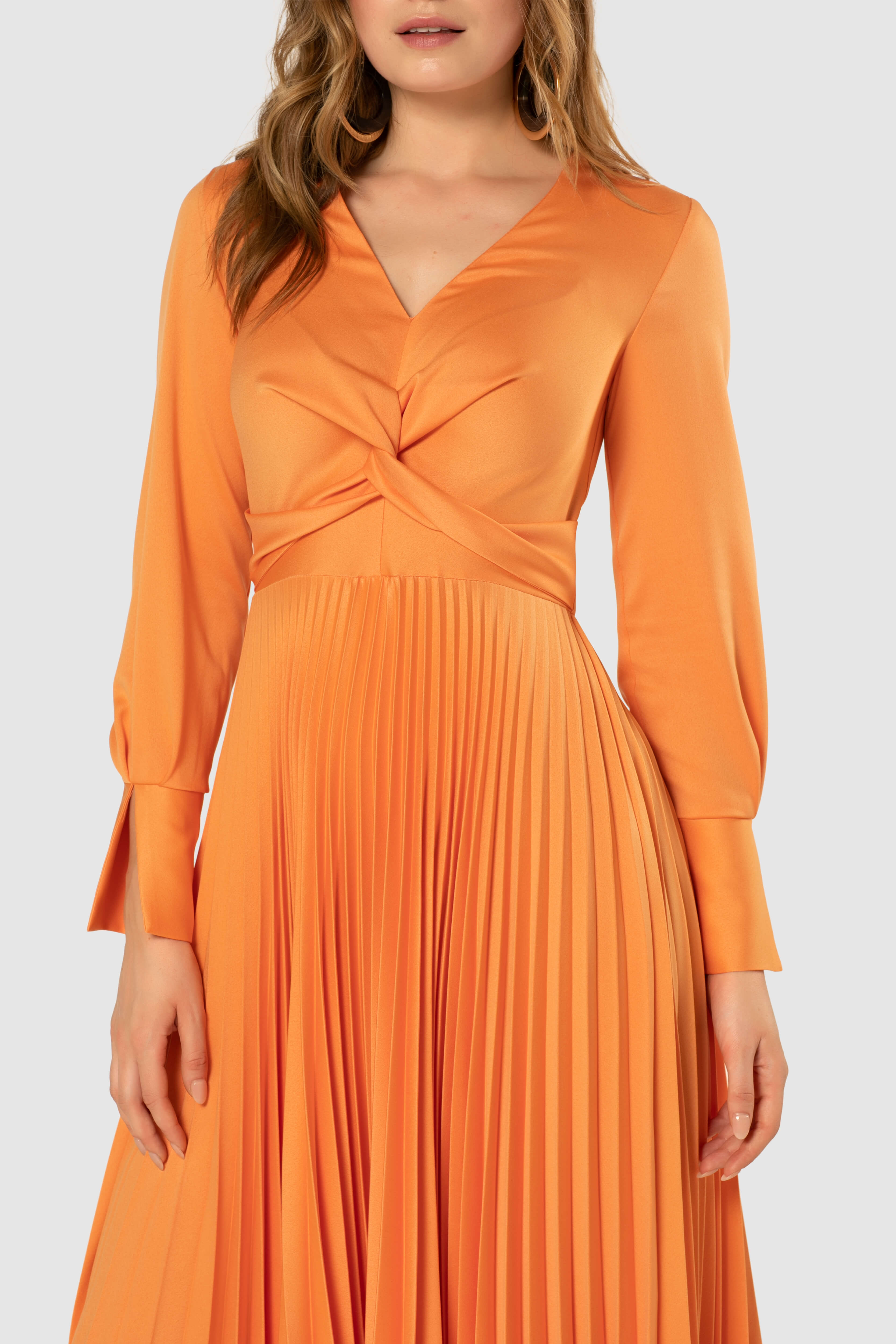 Elodie Pleated Twist Dress (Orange)