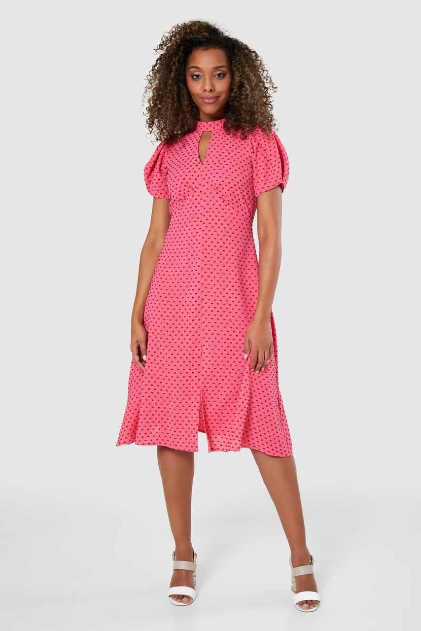 Dobby A-Line Midi Dress (Pink)