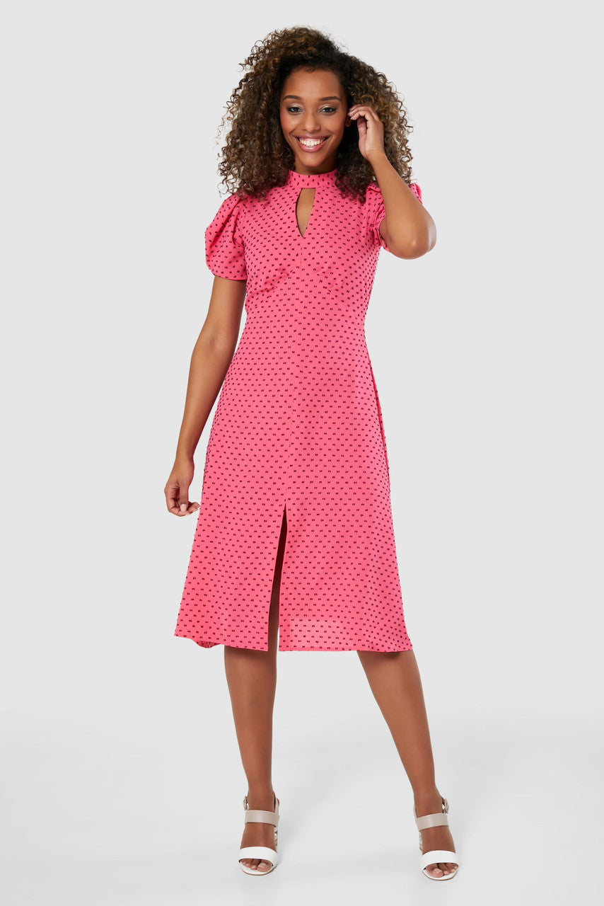 Dobby A-Line Midi Dress (Pink)