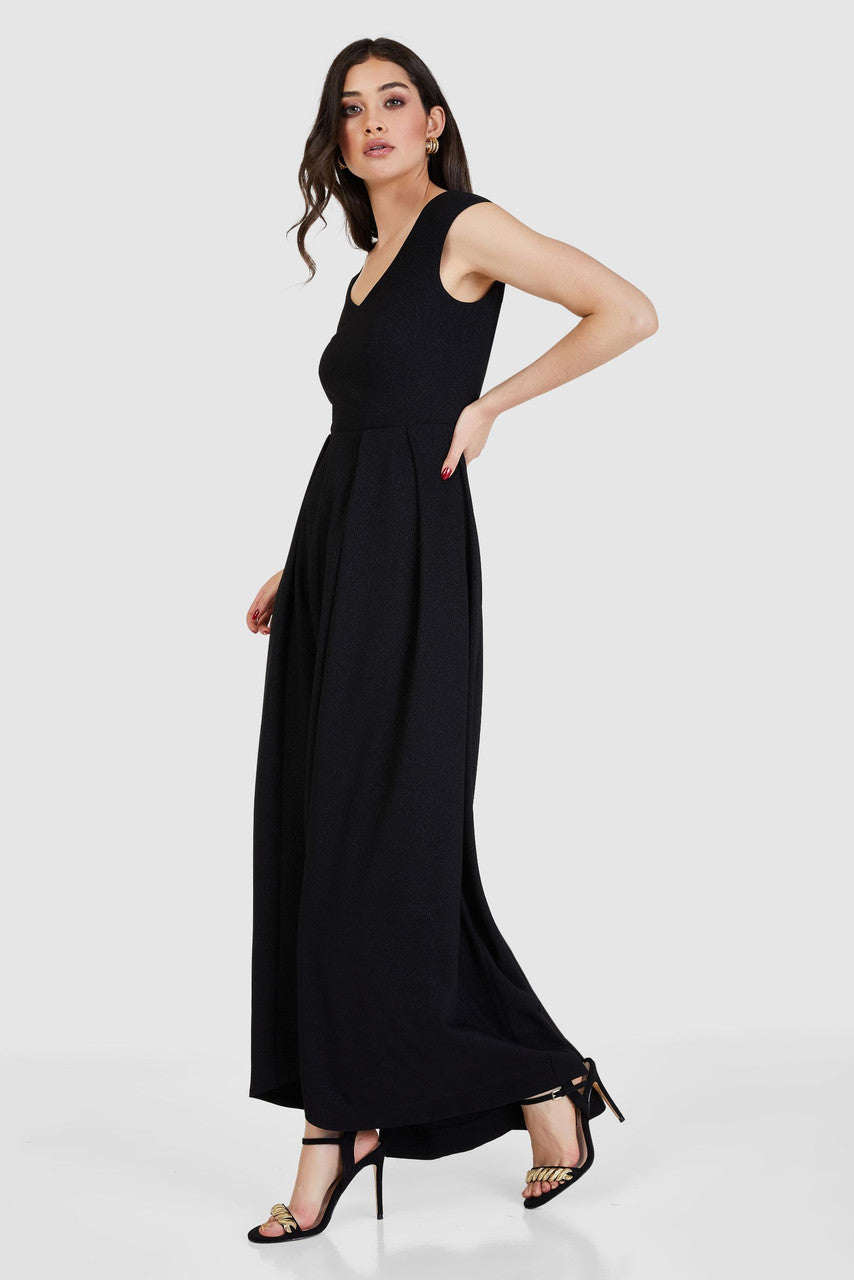 Reese High-Low Pleated Maxi Dress (Black)