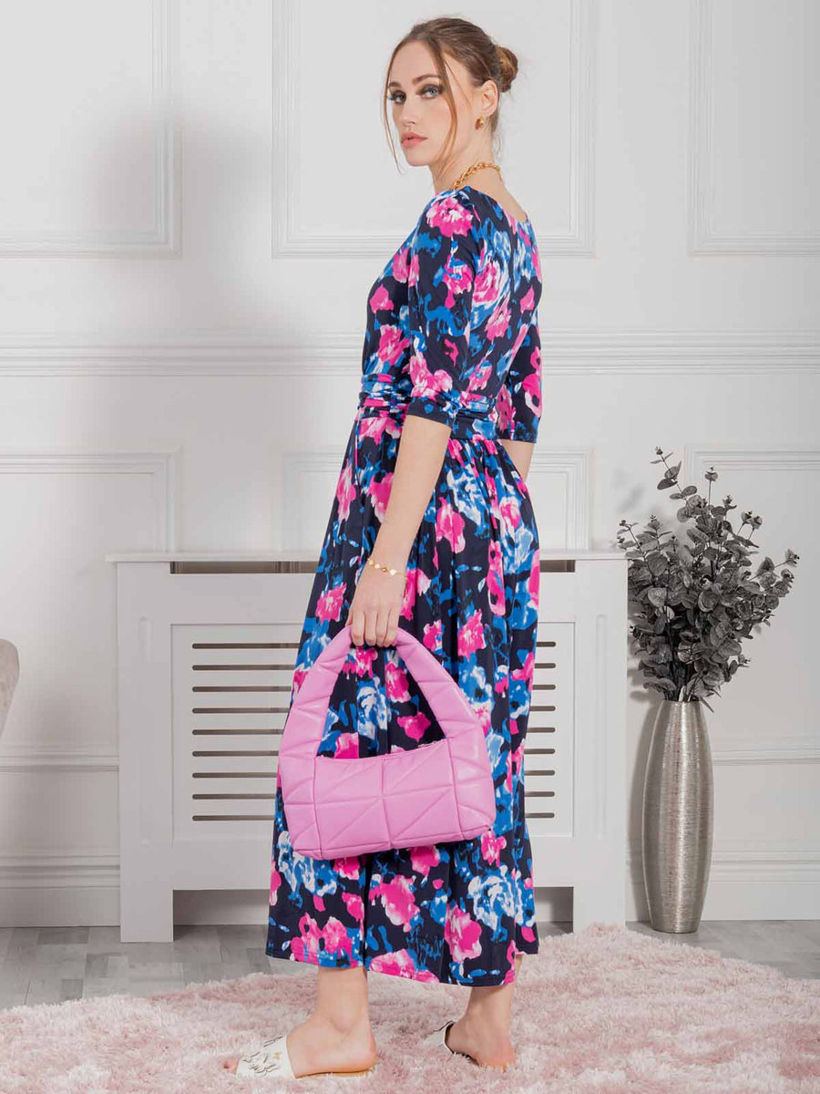 Macara Wrap Maxi Dress | Abstract Floral (Navy)
