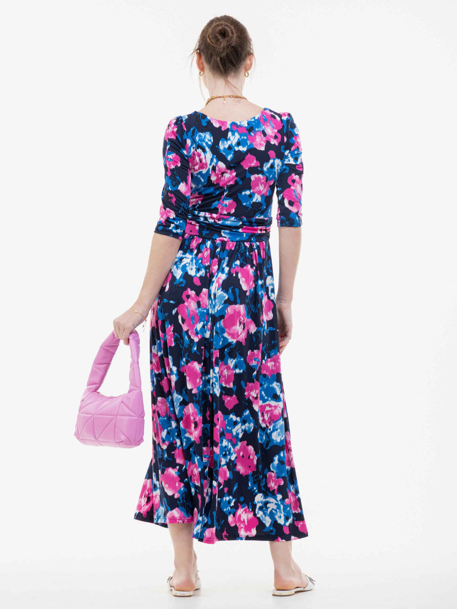 Macara Wrap Maxi Dress | Abstract Floral (Navy)