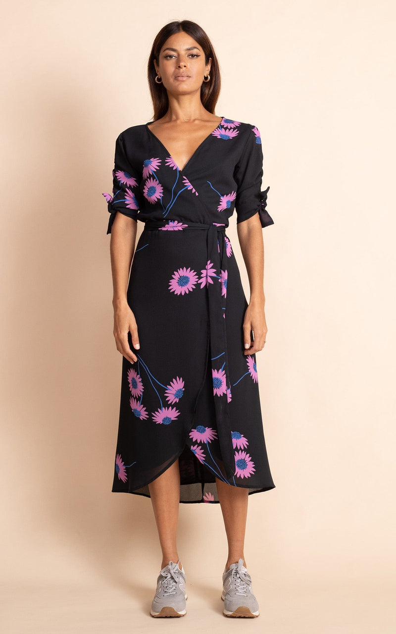 Olivera Midi Dress | Dancing Leopard | Pink Daisy on Black