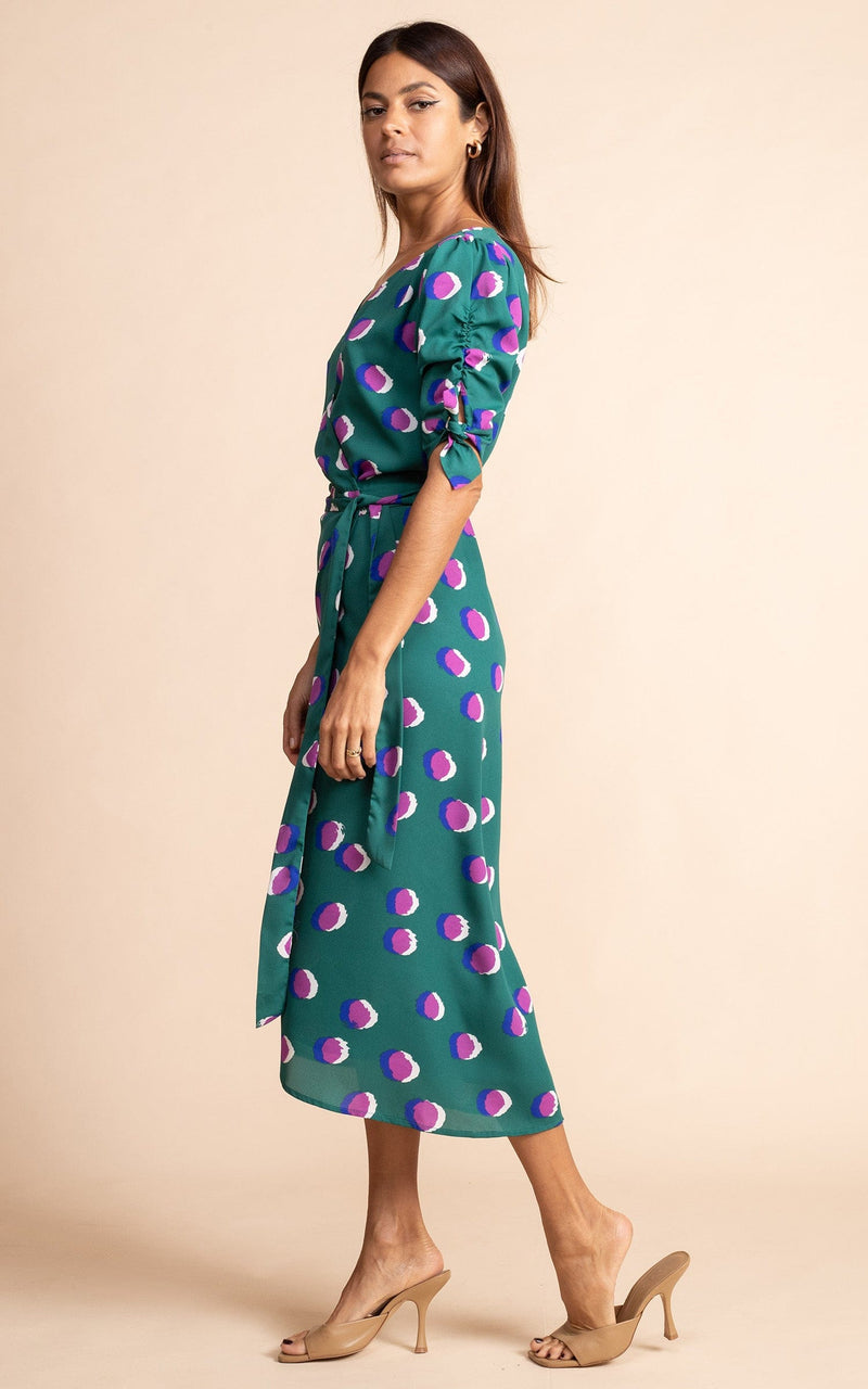 Olivera Midi Dress | Dancing Leopard | Purple Dotty