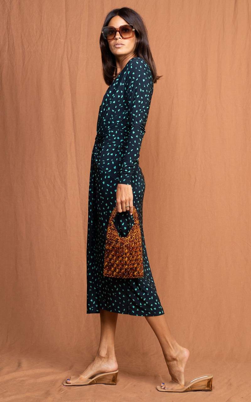 Goldie Midaxi Dress | Abstract Green on Black | Dancing Leopard