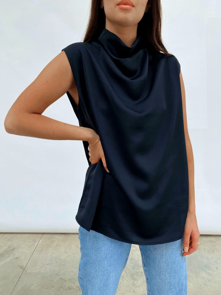 Farrah Funnel Neck Blouse (Black)