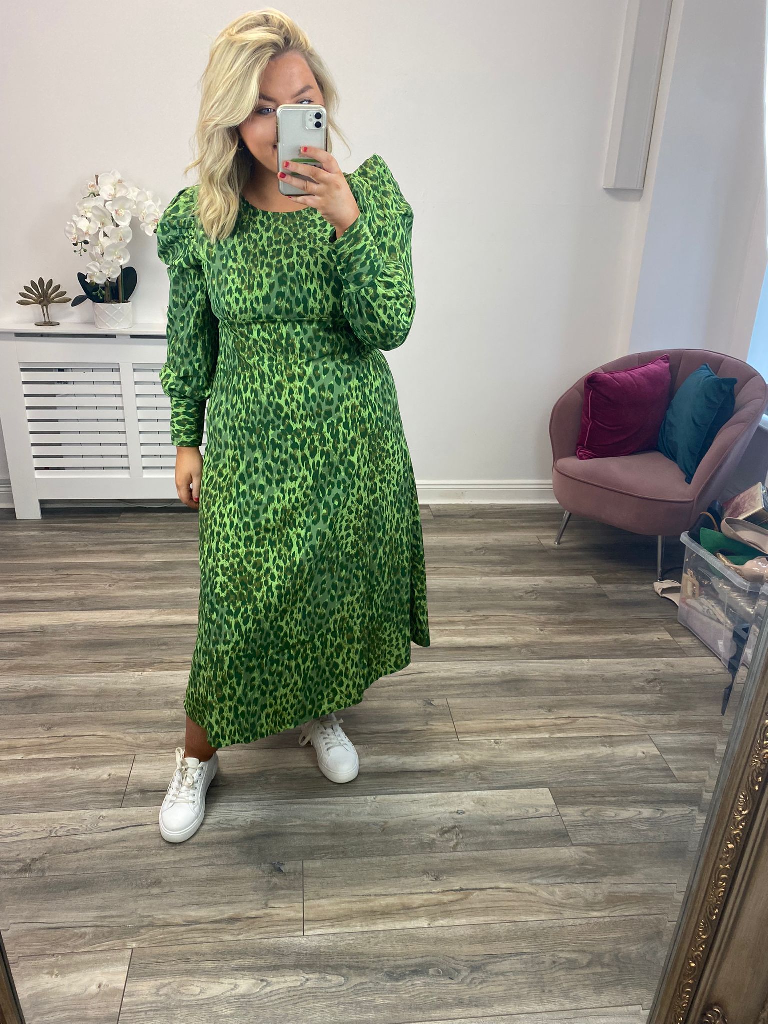 Jodie Puff Sleeve Midi Dress (Green)