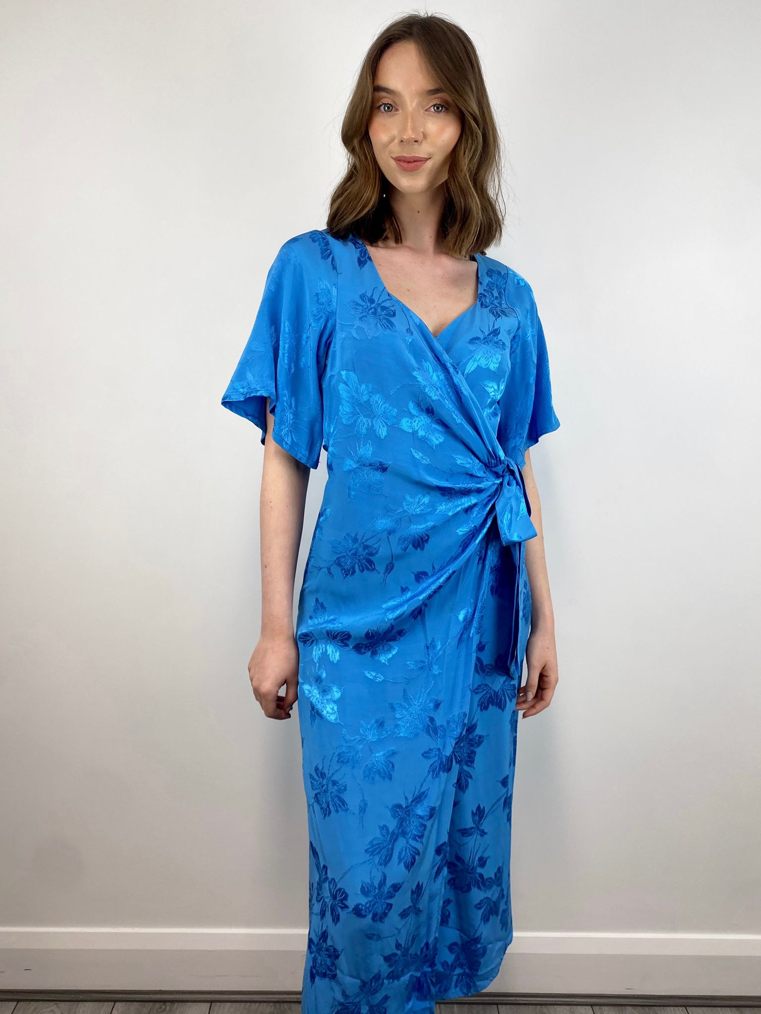 Iris Floral Jacquard Wrap Dress (Blue)