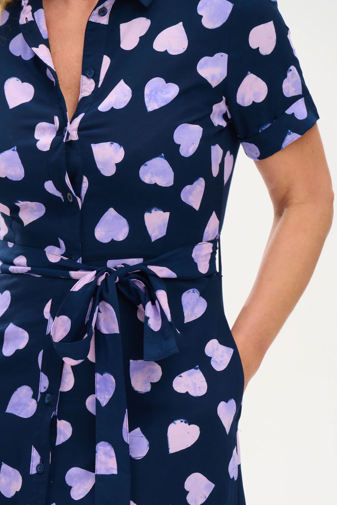 Lauretta Batik Shirt Dress | Big Hearts (Navy/Lilac)
