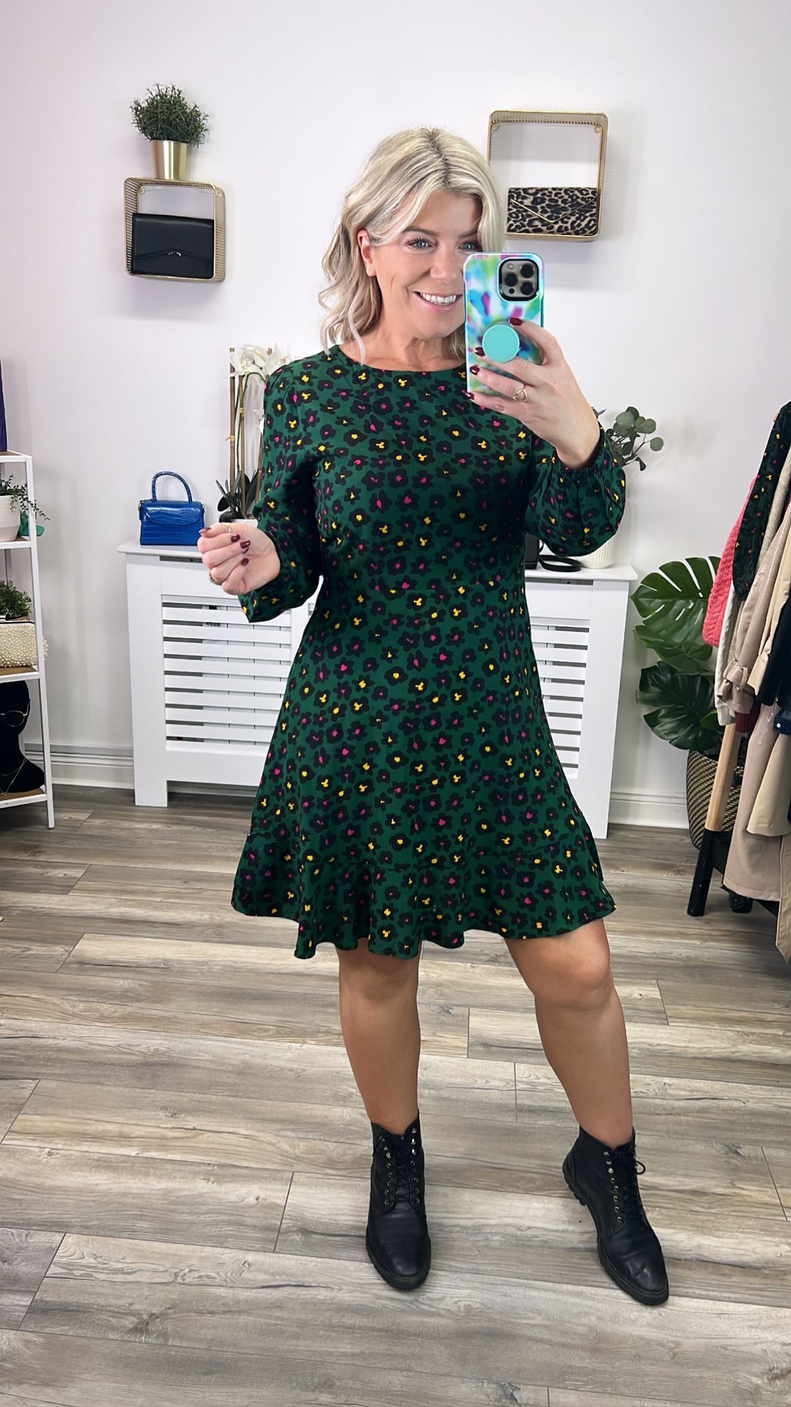 Juliette Dress - Green, Painted Floral