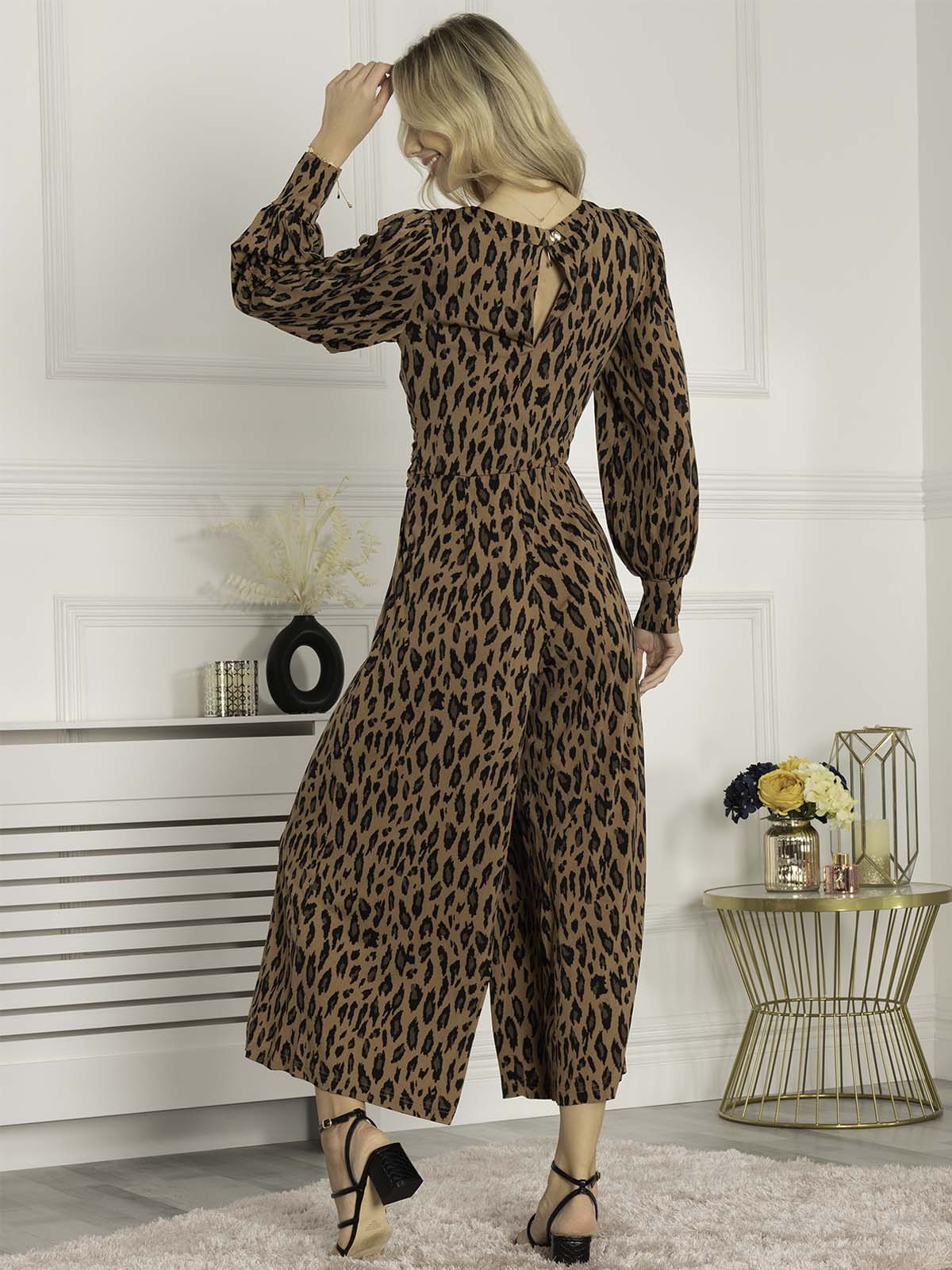 Gael Long Sleeve Jumpsuit (Brown Animal)