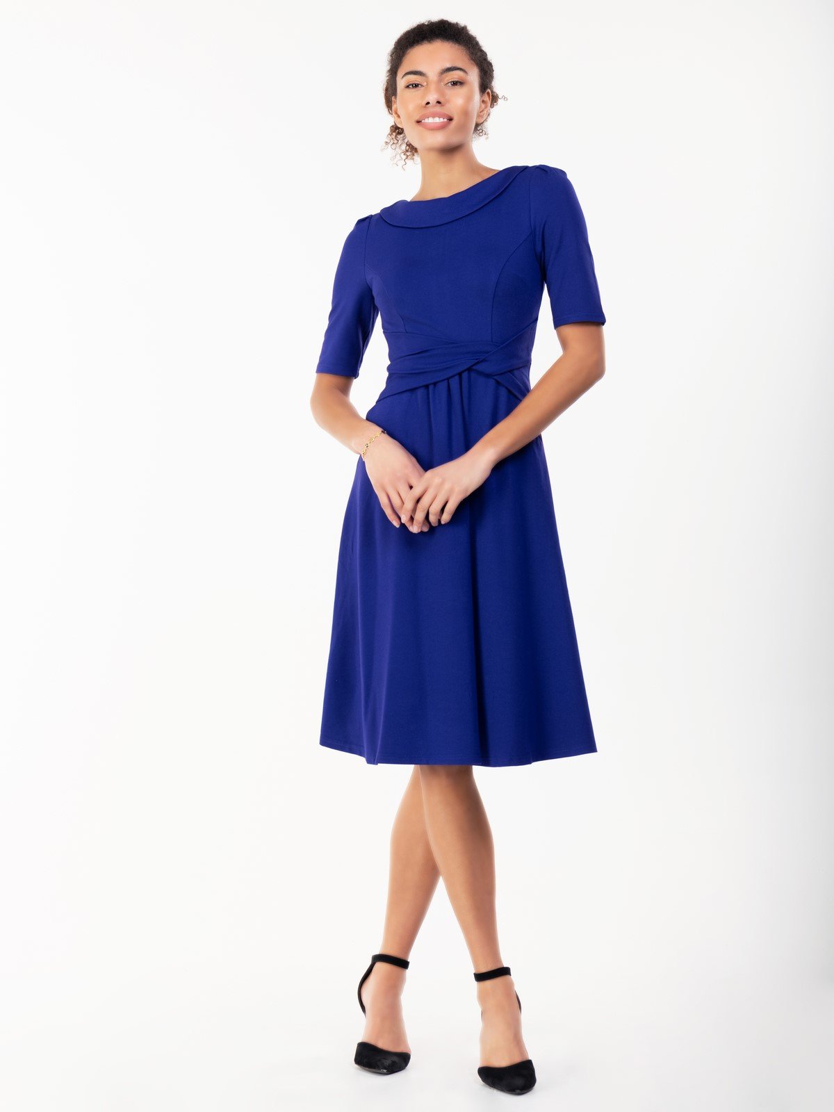 Jackie-O Fit & Flare Midi Dress (Blue)