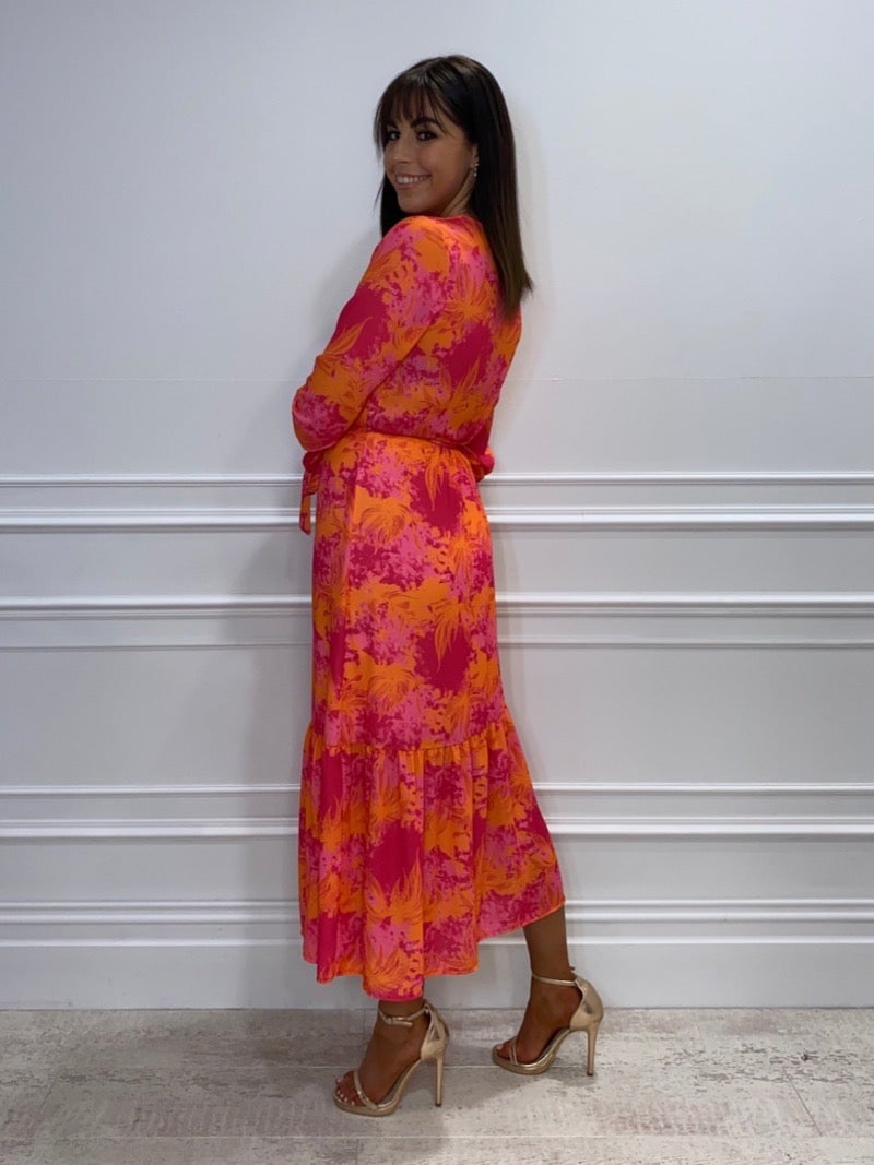 Boho Midi Dress (Pink/Orange)