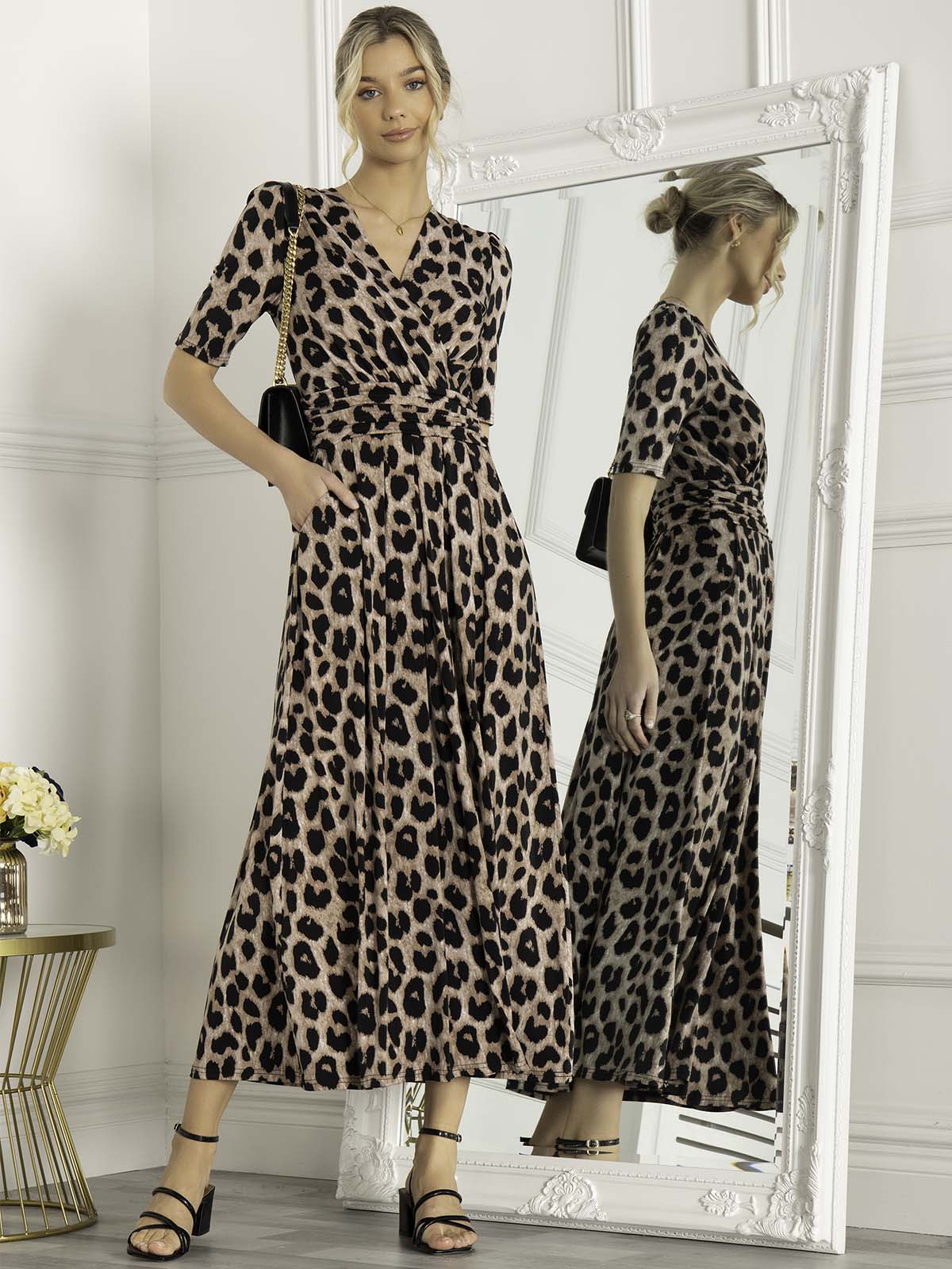 Beatrice Jersey Wrap Maxi Dress (Leopard Multi)