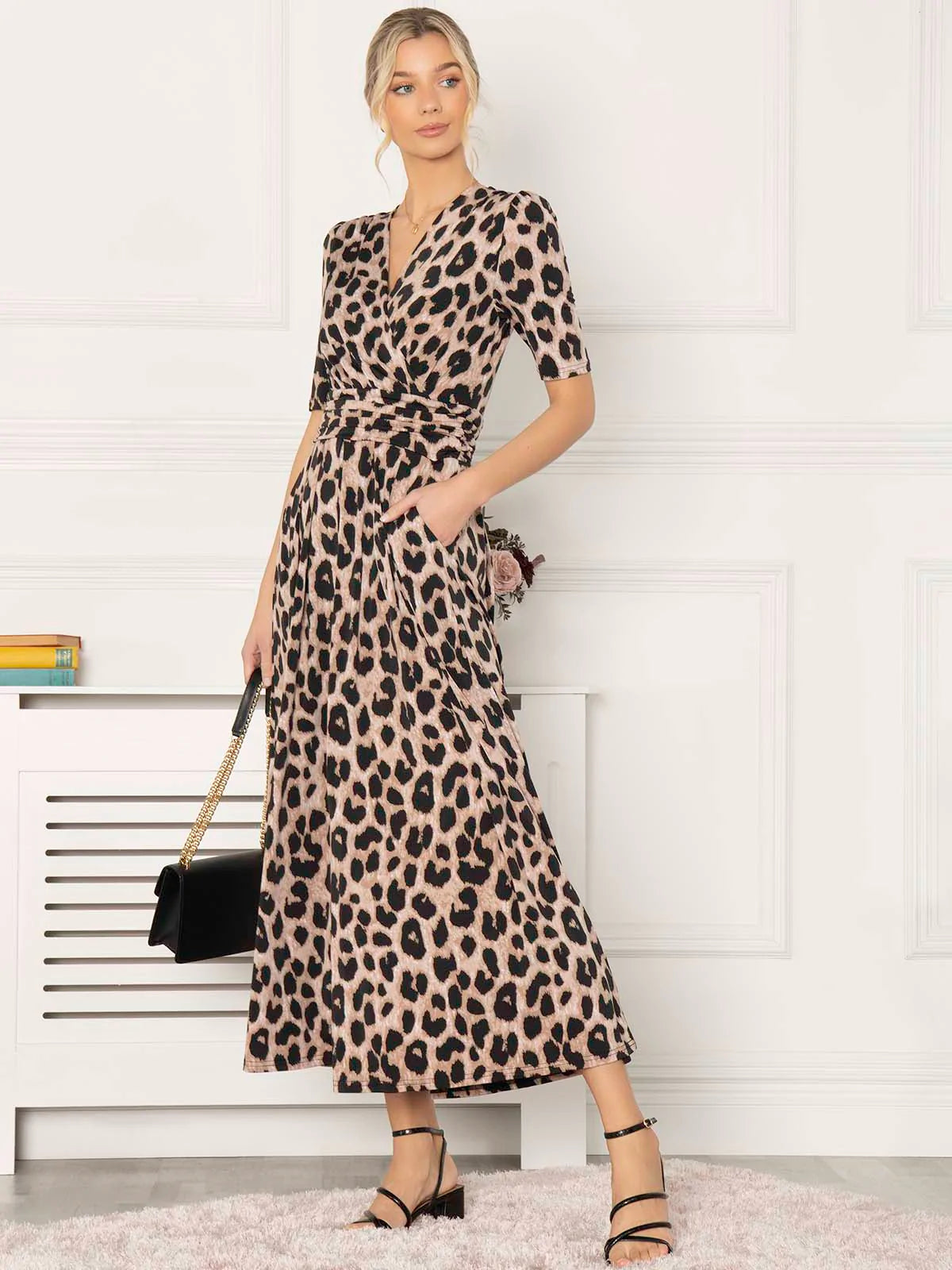 Beatrice Jersey Wrap Maxi Dress (Leopard Multi)